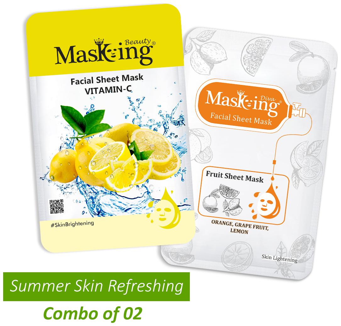 

Masking Diva Beauty Facial Sheet Mask for Skin Soothing Brightening Purifying and Lightening Pack of 2 (20 ml each)