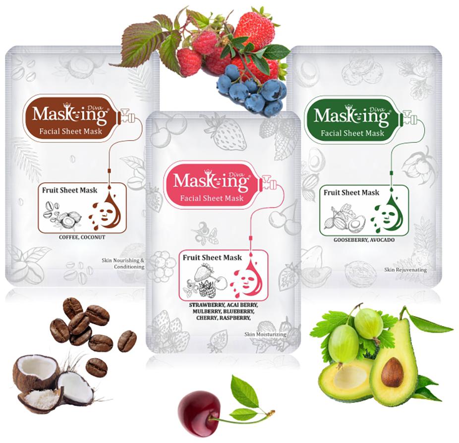 

Masking Diva Strawberry Coffee Gooseberry Facial Sheet Mask 20ml Each (Pack Of 3)