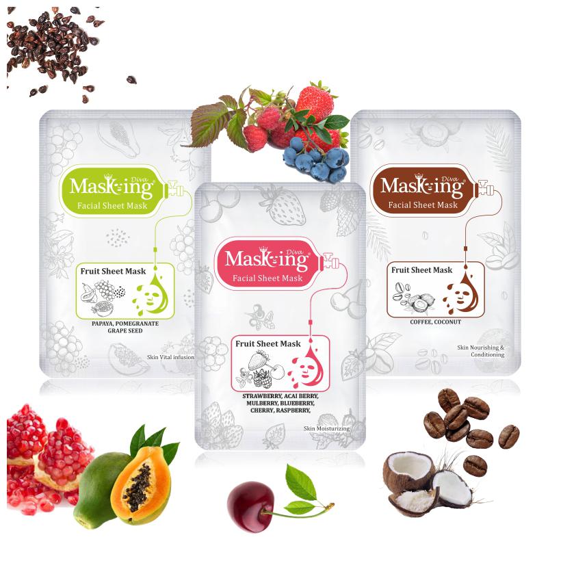 

Masking Diva Papaya Strawberry Coffee Facial Sheet Mask 20ml Each (Pack Of 3)