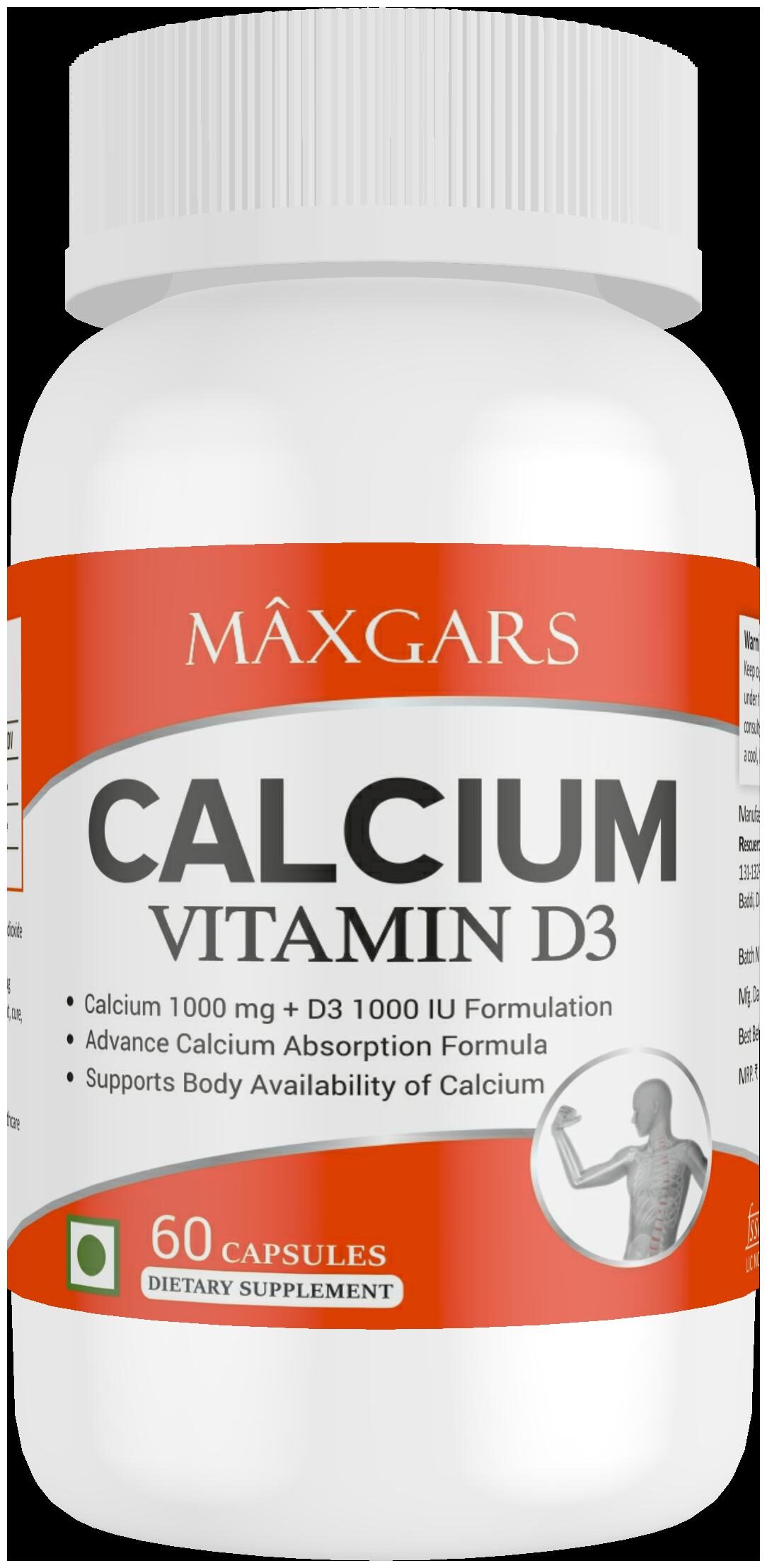 

Maxgars Calcium With Vitamin D3 (60 Capsules)