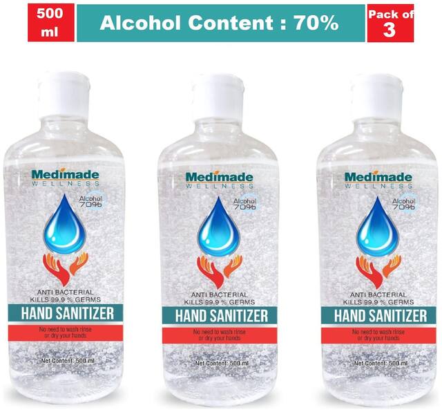 Medimade Sanitizer 70% Alcohol Fresh Lime 500ml (Pack of 3)