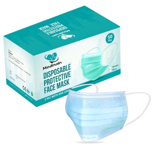 

Medinain 3 Ply mask CE ISO and WHO-GMP Certified With Nose Pin Pharmaceutical 50 pcs Each(Pack of 4)