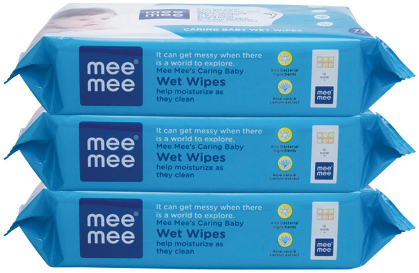 Mee Mee Caring Baby Wet Wipes With Lemon Fragrance 72 pcs Pack of 3