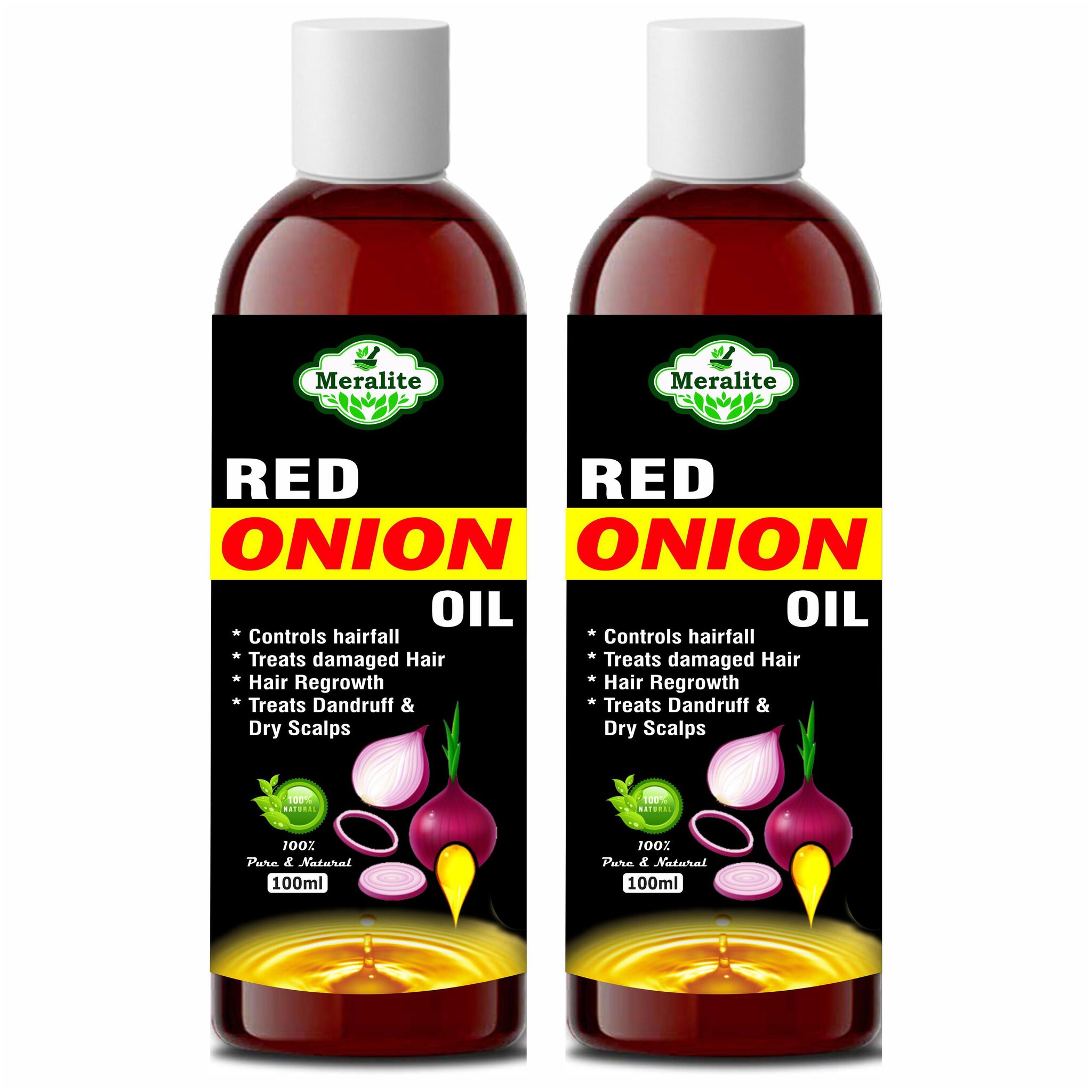 

Meralite 100 Organics Red Onion Herbal Hair oil (100ml) (Pack of 2)