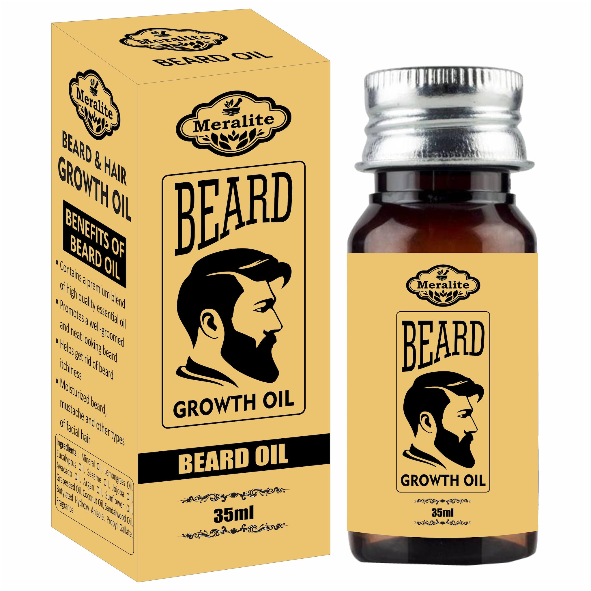 

Meralite Beard Growth Oil For Men - Longer Thicker Beard growth-35ml