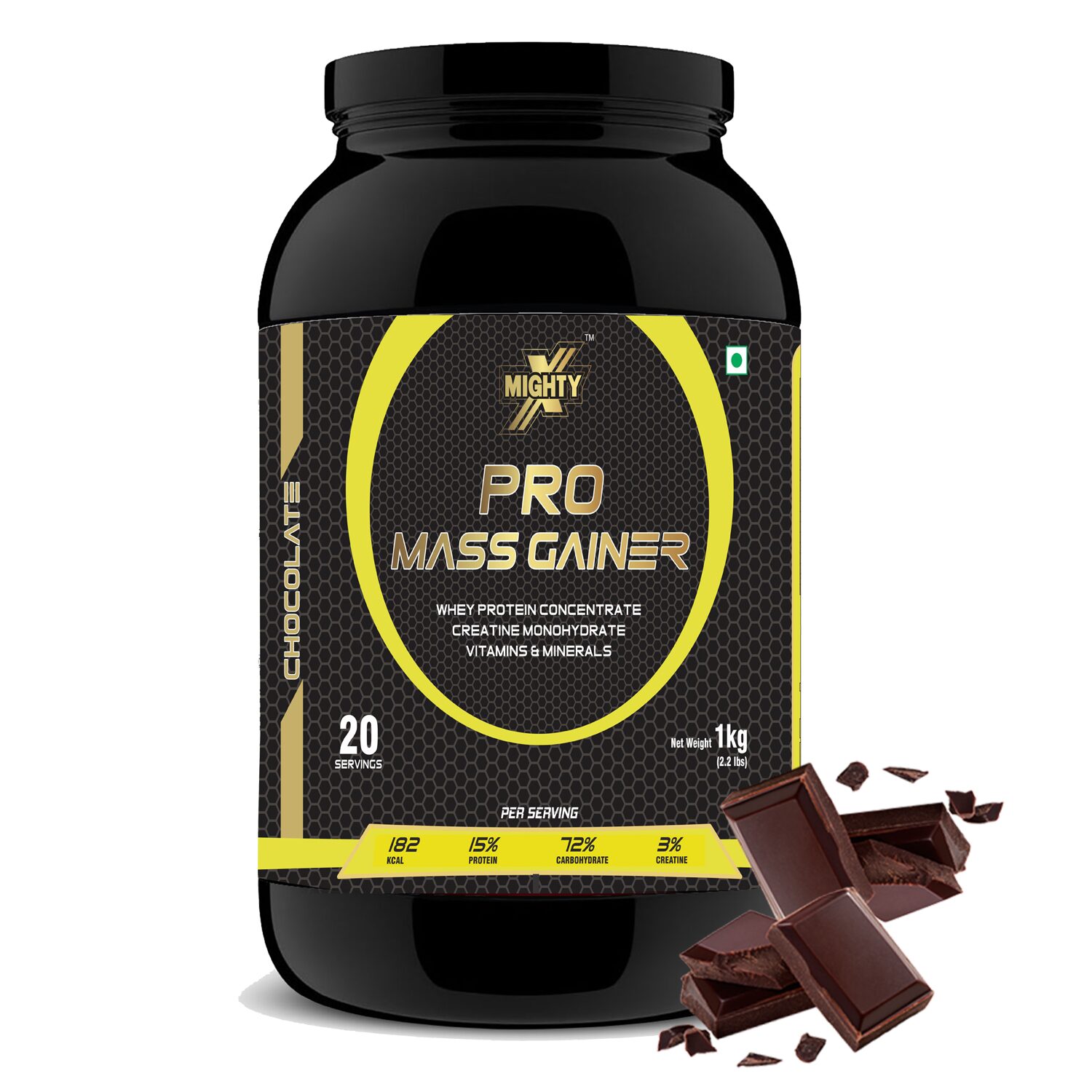 Pro Mass Gainer/Weight Gainer/Bulk Gainer/High Carbs Gainer Chocolate, 1 kg, 20 Servings