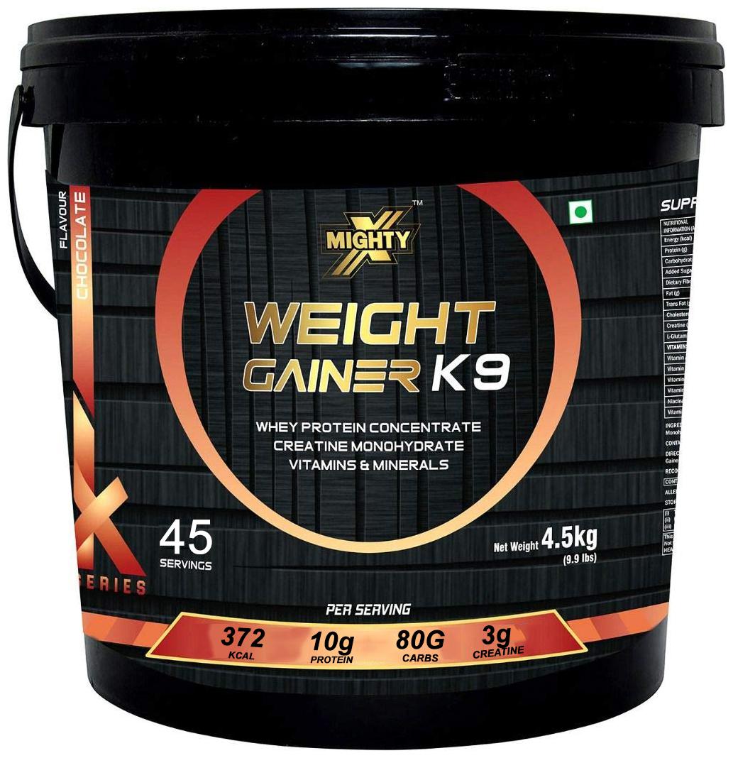 

MightyX Weight Gainer K9 Chocolate 4 5kg Free Shaker High Carbs Bulk Gainer 45 Serving