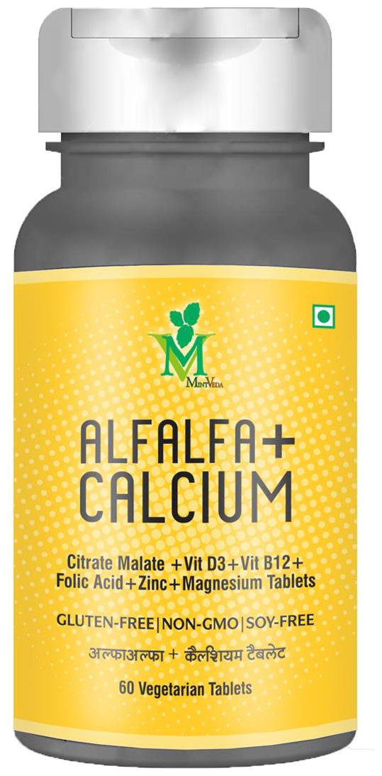 

MintVeda Alfalfa Calcium Zinc Magnesium VIt D3 Vit B12 (60 Tablets )