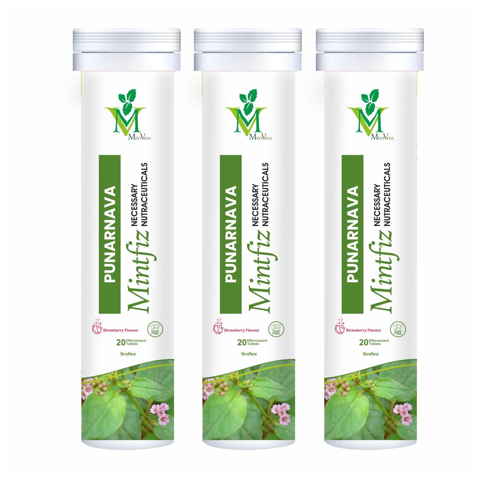 

MINTVEDA Mintfiz Punarnava Effervescent 20 Veg Tablets (Pack of 3)