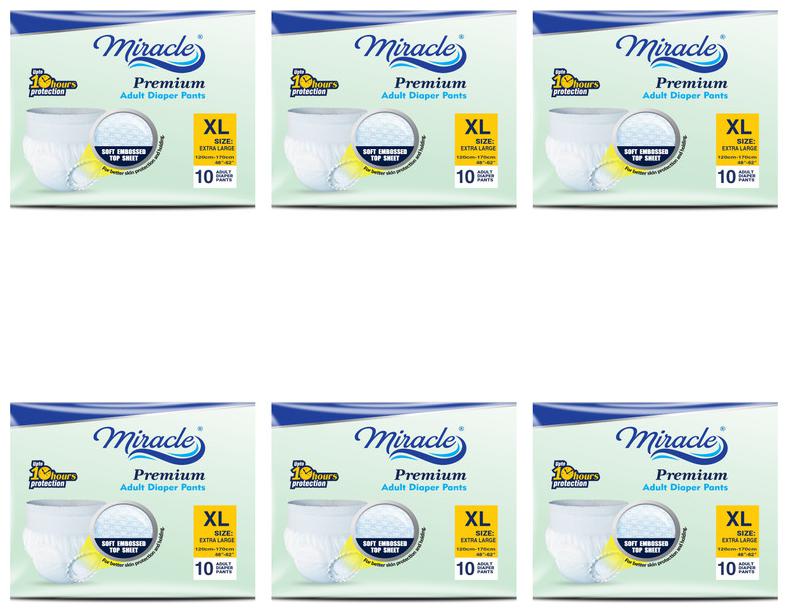 

Miracle Adult Pull Up Diaper Extra Large(120-170 cms) Waist Size ( 48- 62) - 10 pcs each (Pack of 6)