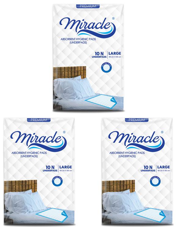 

Miracle Underpads (90 60 cms) 10 pcs each (Pack of 3)