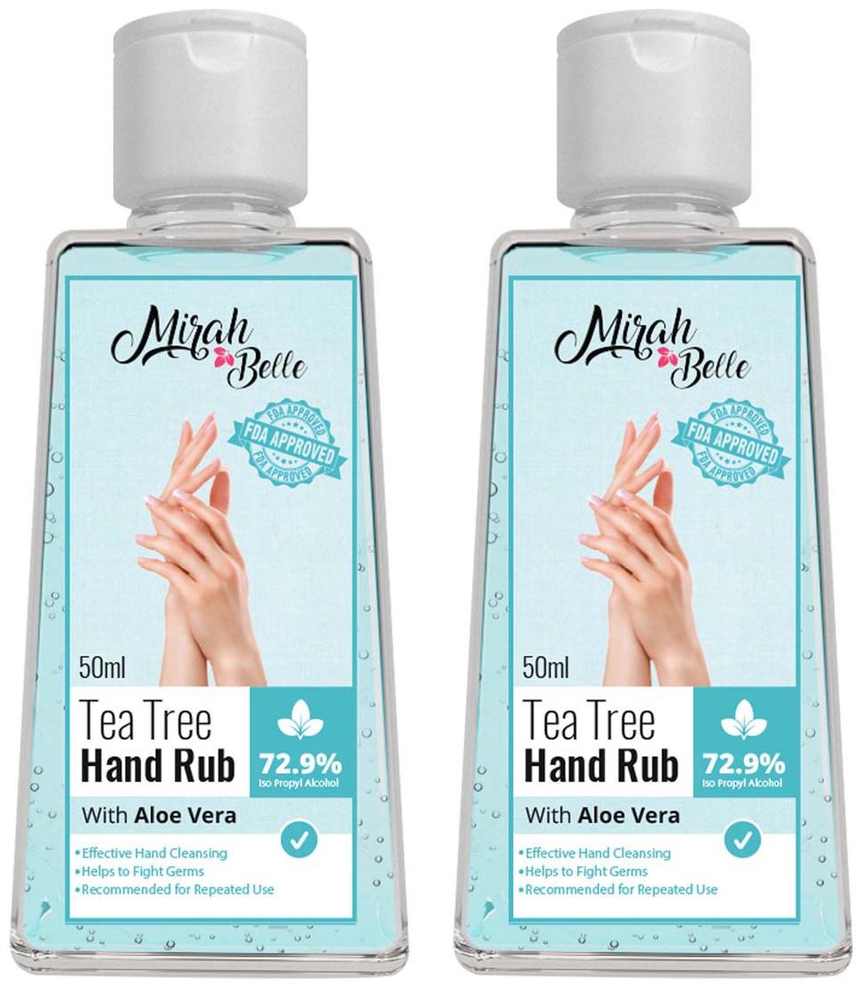 

Mirah Belle Tea Tree Aloe Vera Hand Rub Sanitizer (72 9 Alcohol) - FDA Approved Natural Vegan Herbal Sulfate and Paraben Free (50ml) (Pack of 2)