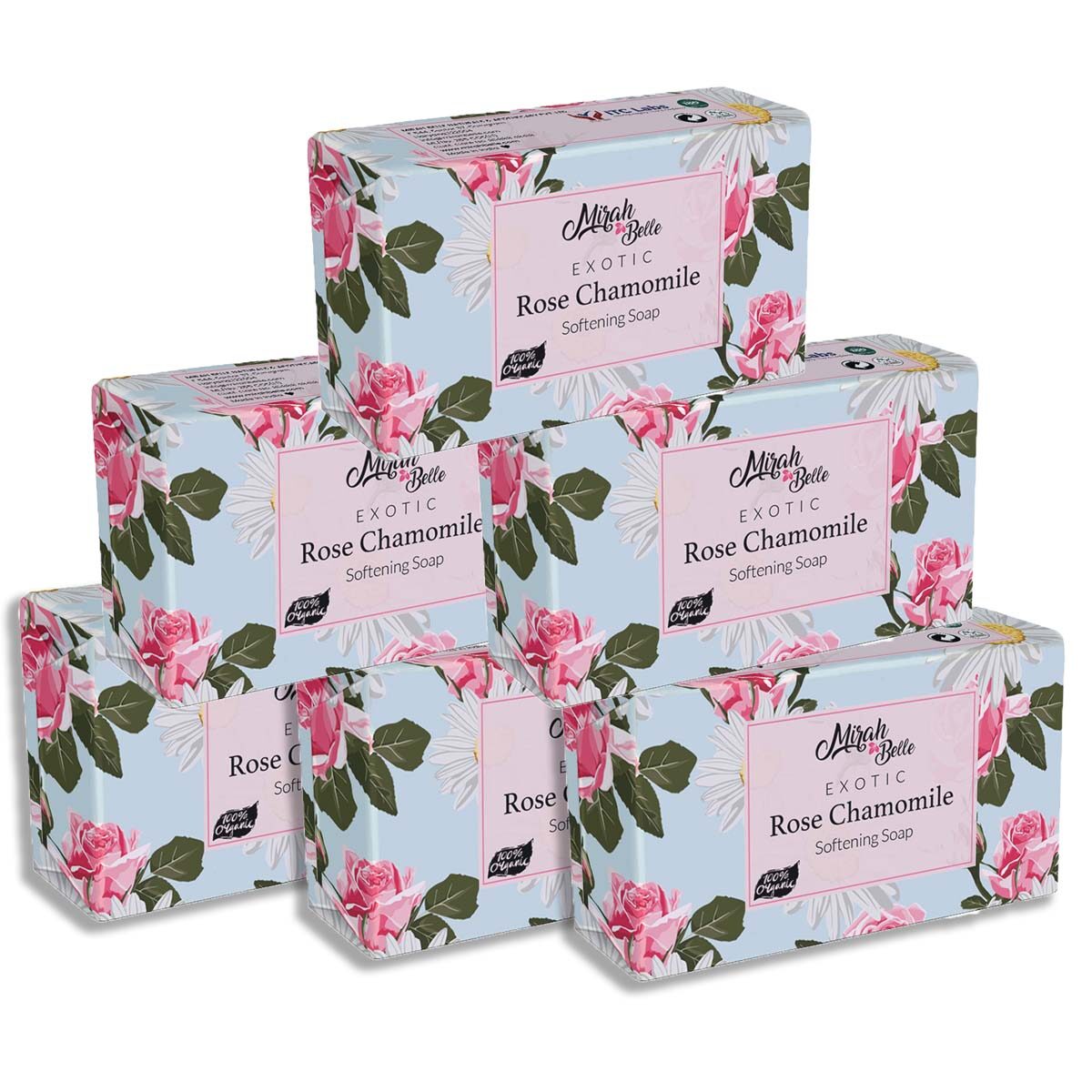 

Mirah Belle Organic Rose Chamomile Softening Soap Bar 125g (Pack of 6)