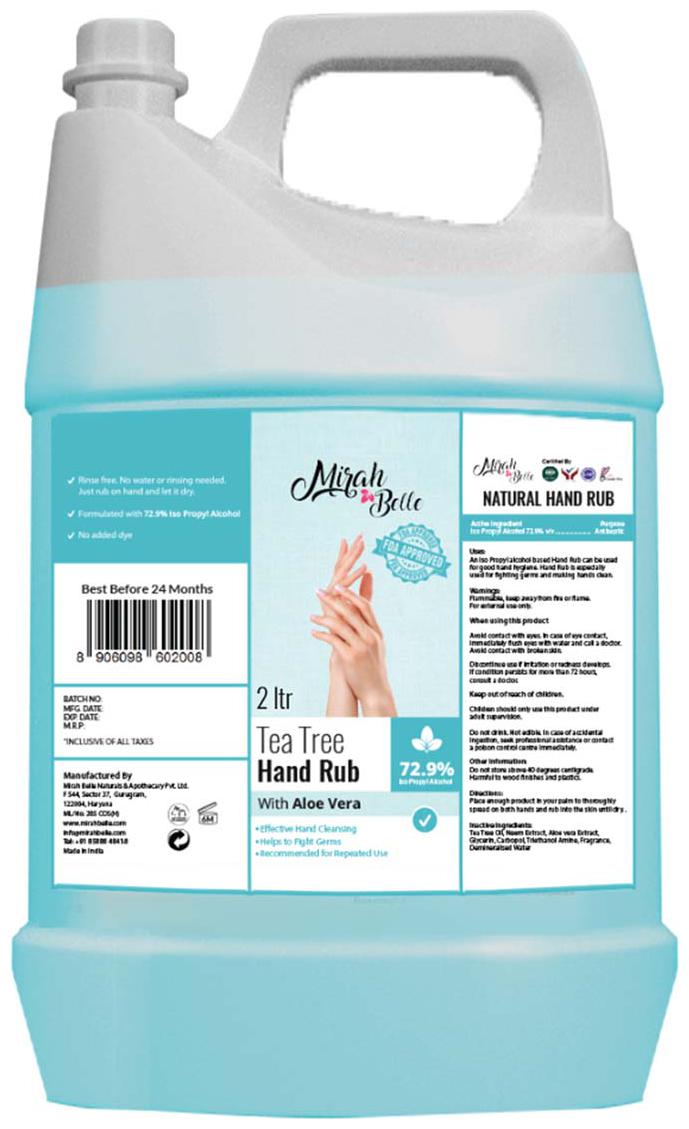 

Mirah Belle Tea Tree Aloe Vera Hand Rub Sanitizer (72 9 Alcohol) - FDA Approved Natural Vegan Herbal Sulfate and Paraben Free (2l)