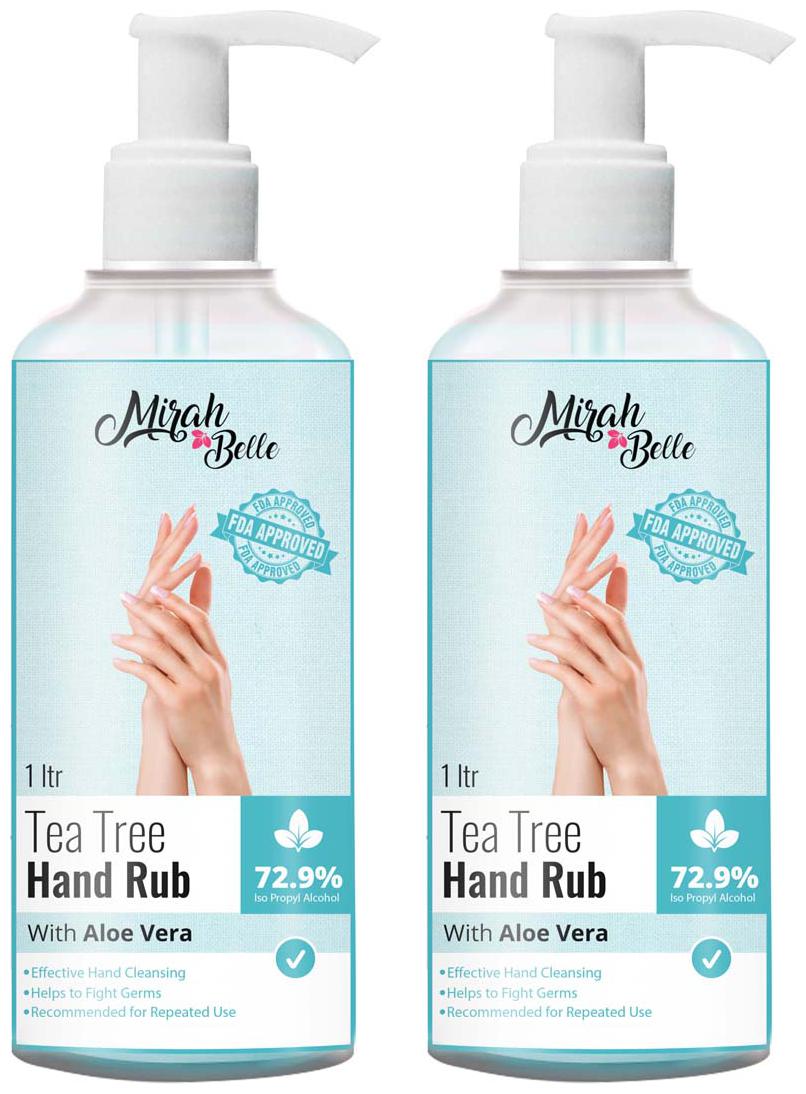 

Mirah Belle Tea Tree Aloe Vera Hand Rub Sanitizer with Pump (72 9 Alcohol) - FDA Approved Natural Vegan Herbal Sulfate and Paraben Free (1l) (Pack of 2)