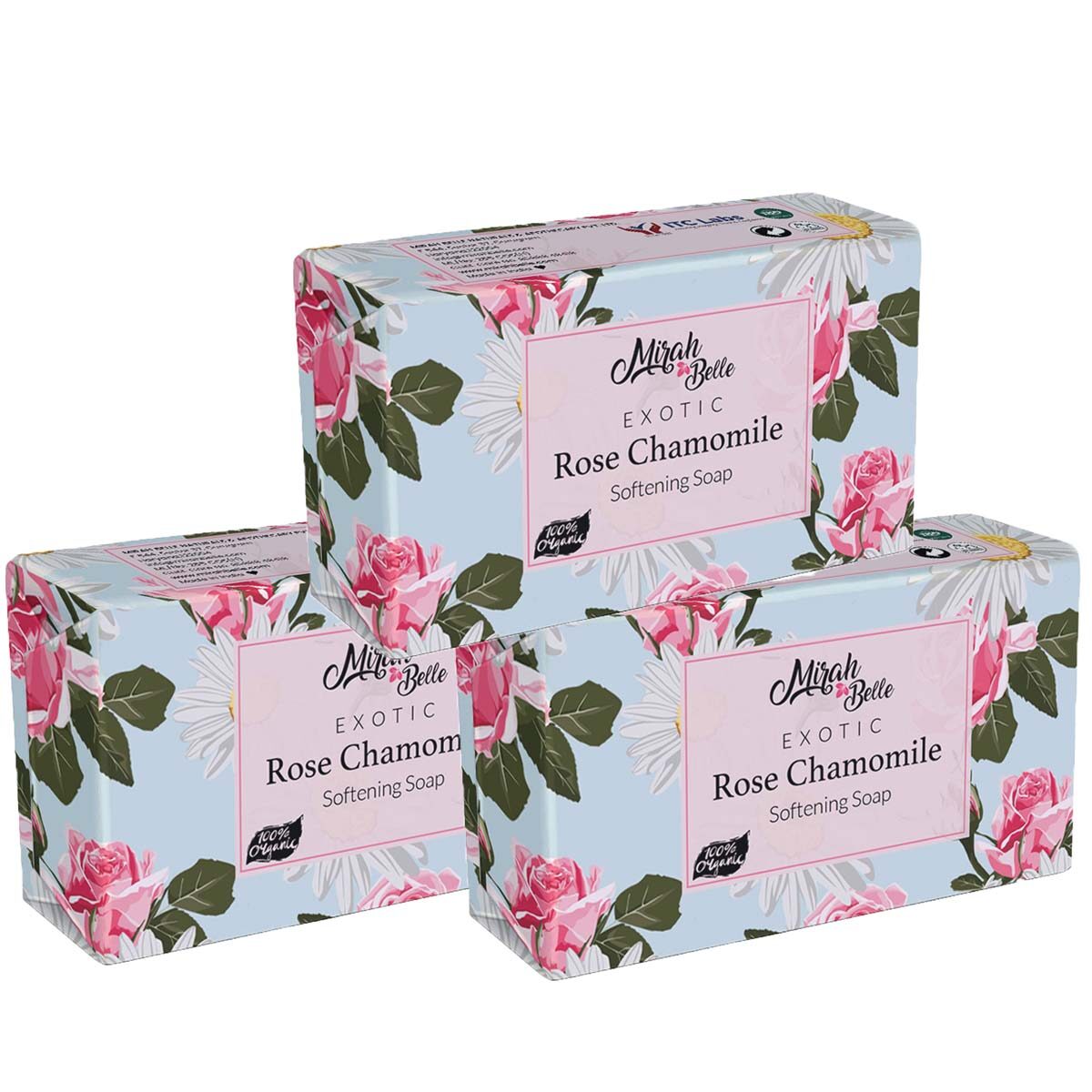 

Mirah Belle Organic Rose Chamomile Softening Soap Bar 75g (Pack of 3)