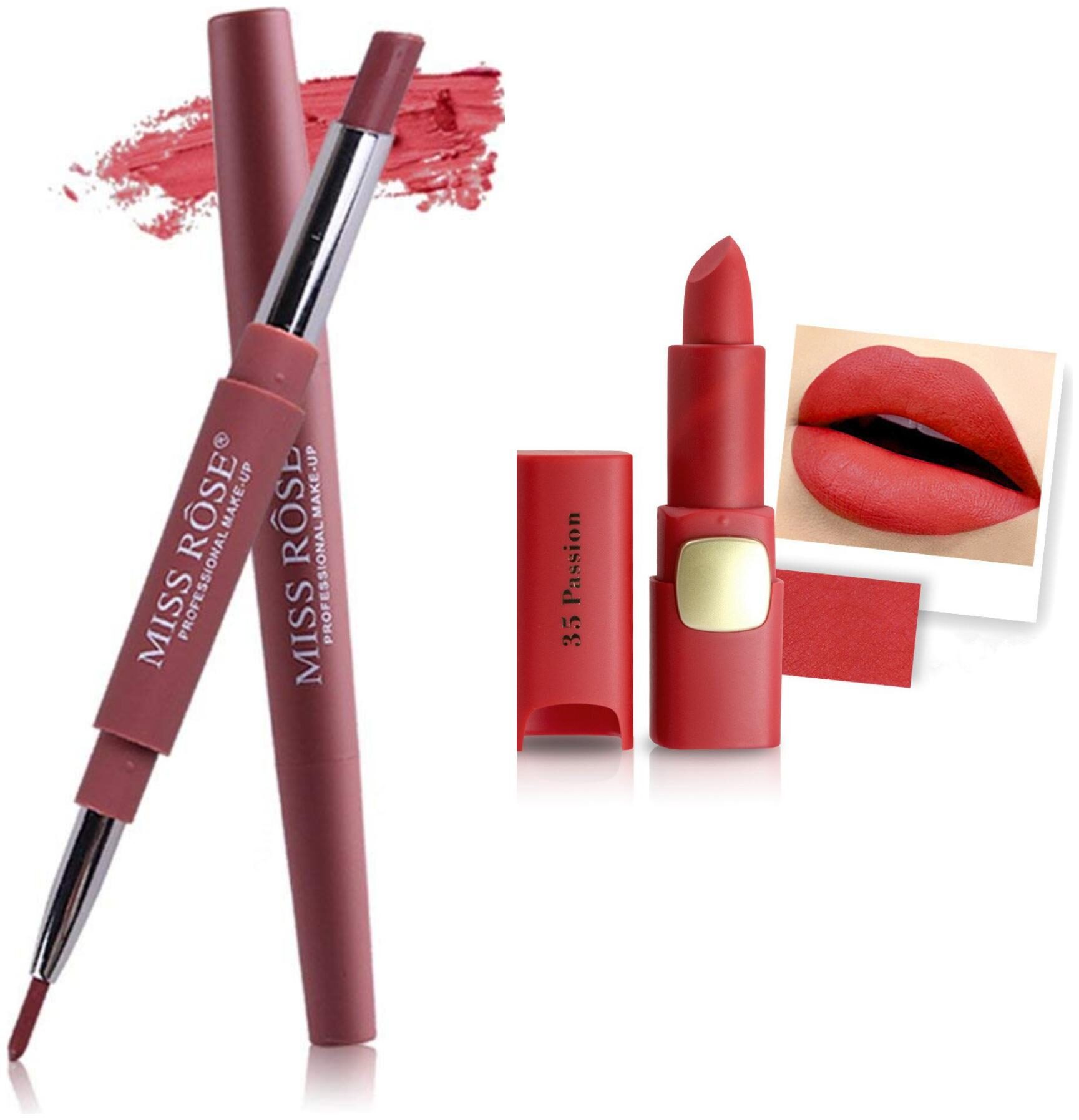 

Miss Rose Professional Make-Up Combo of Two Matte Lipstick 5 6g (Orange Red)