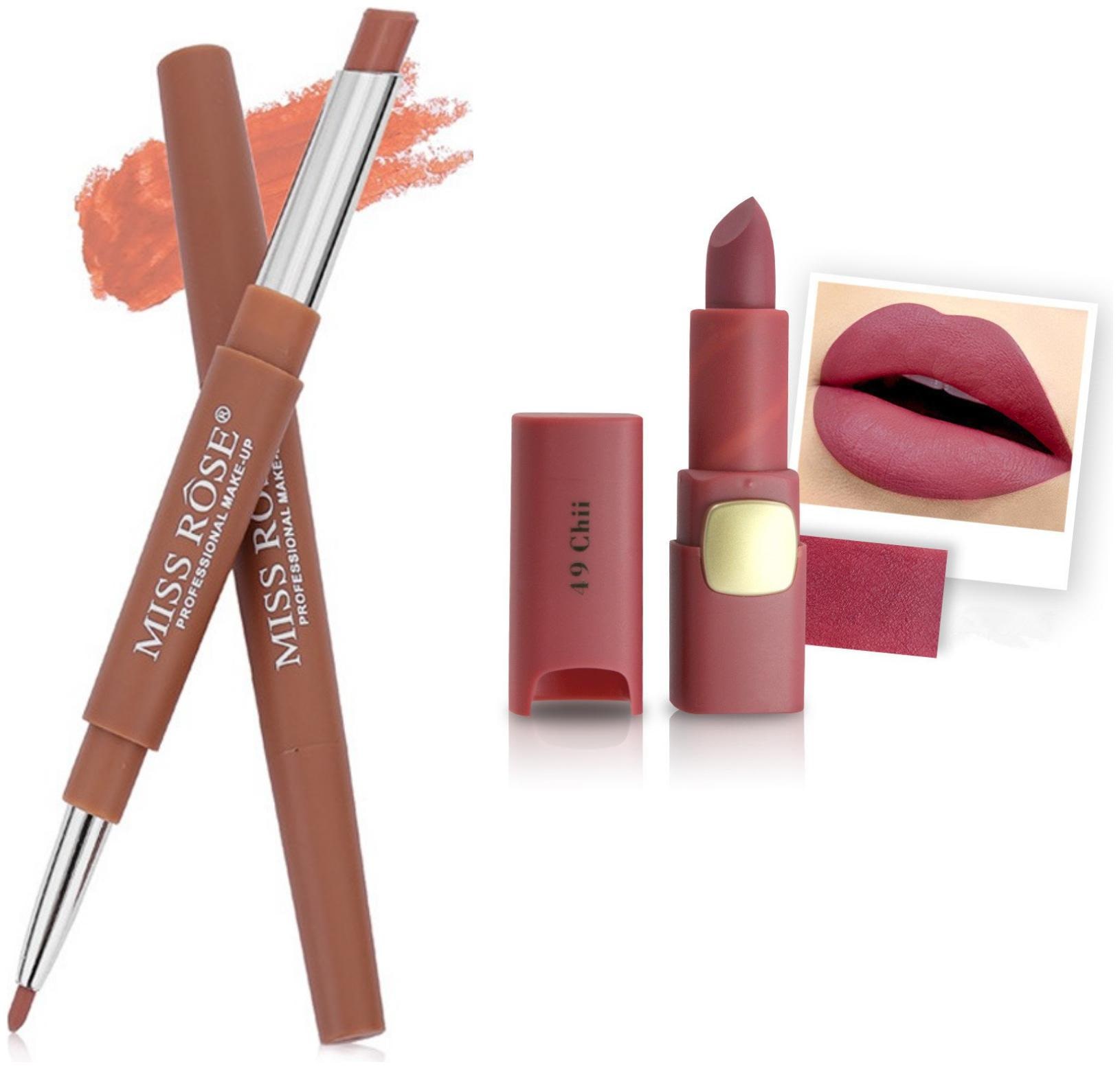 

Miss Rose Professional Make-Up Combo of Two Matte Lipstick 5 6g (Brown Pink )