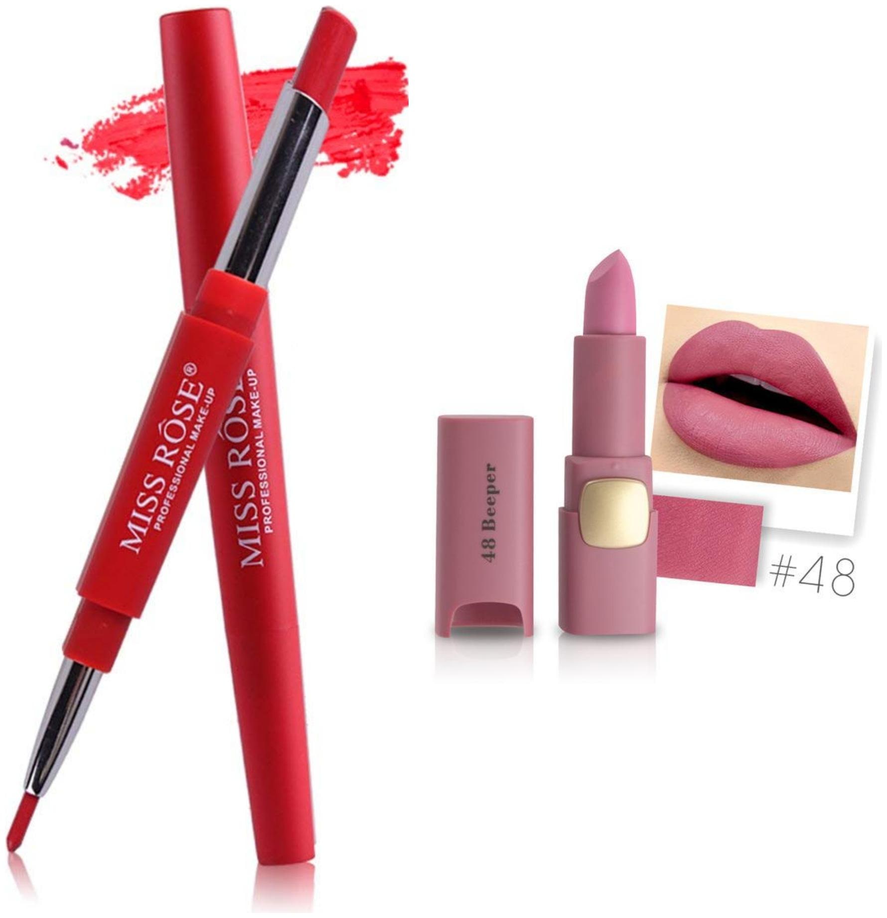

Miss Rose Professional Make-Up Combo of Two Matte Lipstick 5 6g (Red Pink)