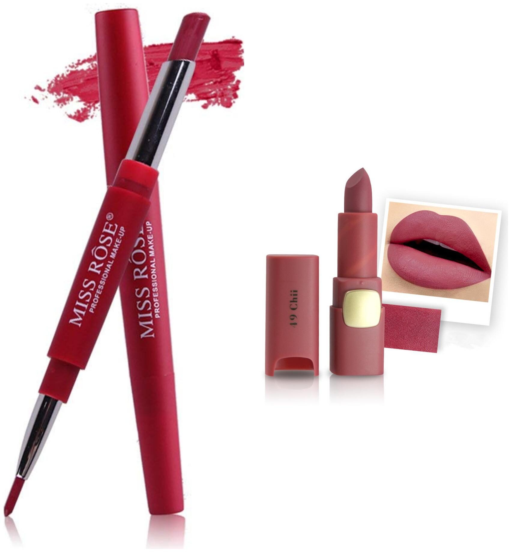 

Miss Rose Professional Make-Up Combo of Two Matte Lipstick 5 6g (Maroon Pink)