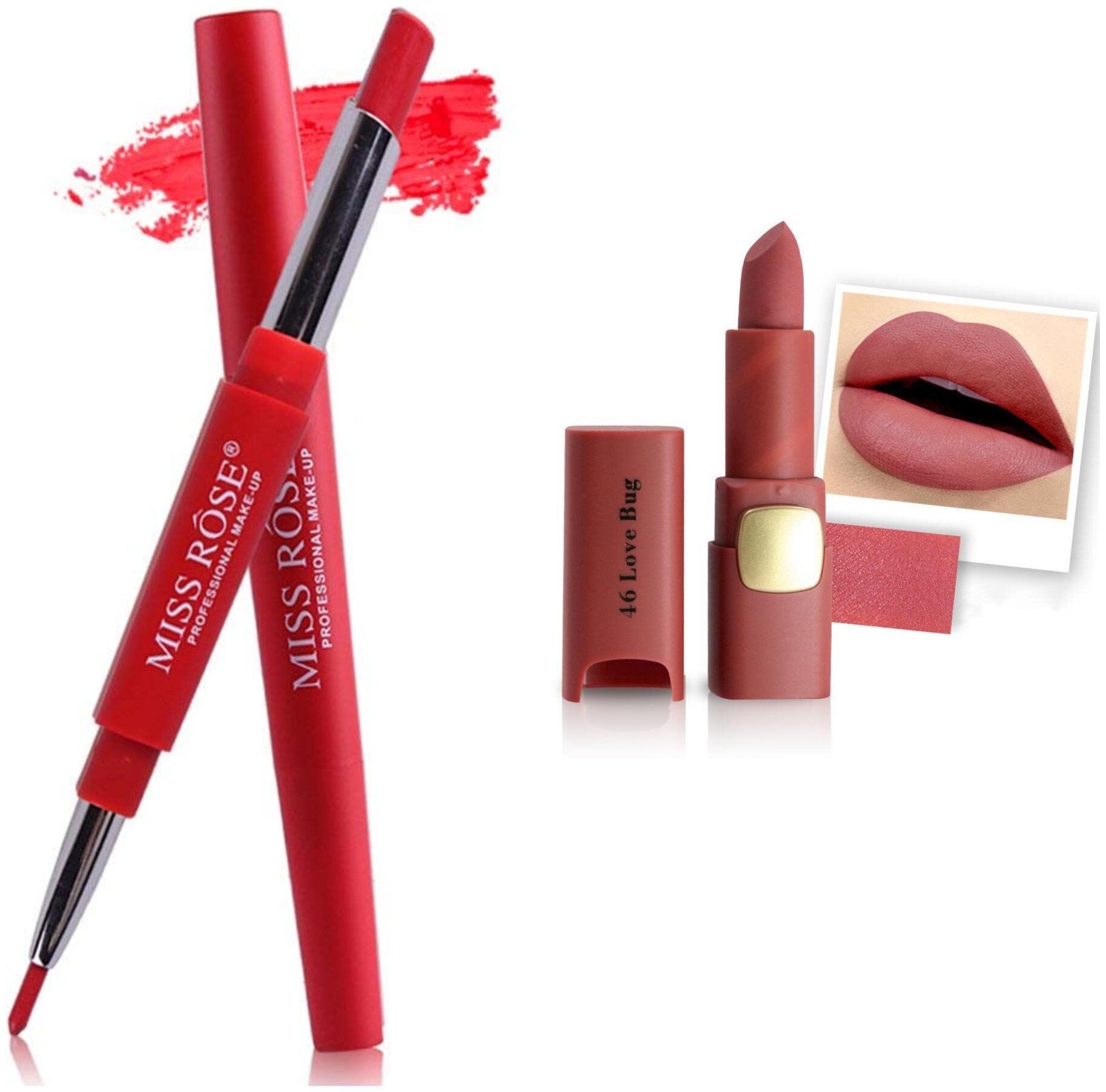 

Miss Rose Professional Make-Up Combo of Two Matte Lipstick 5 6g (Red Pink)