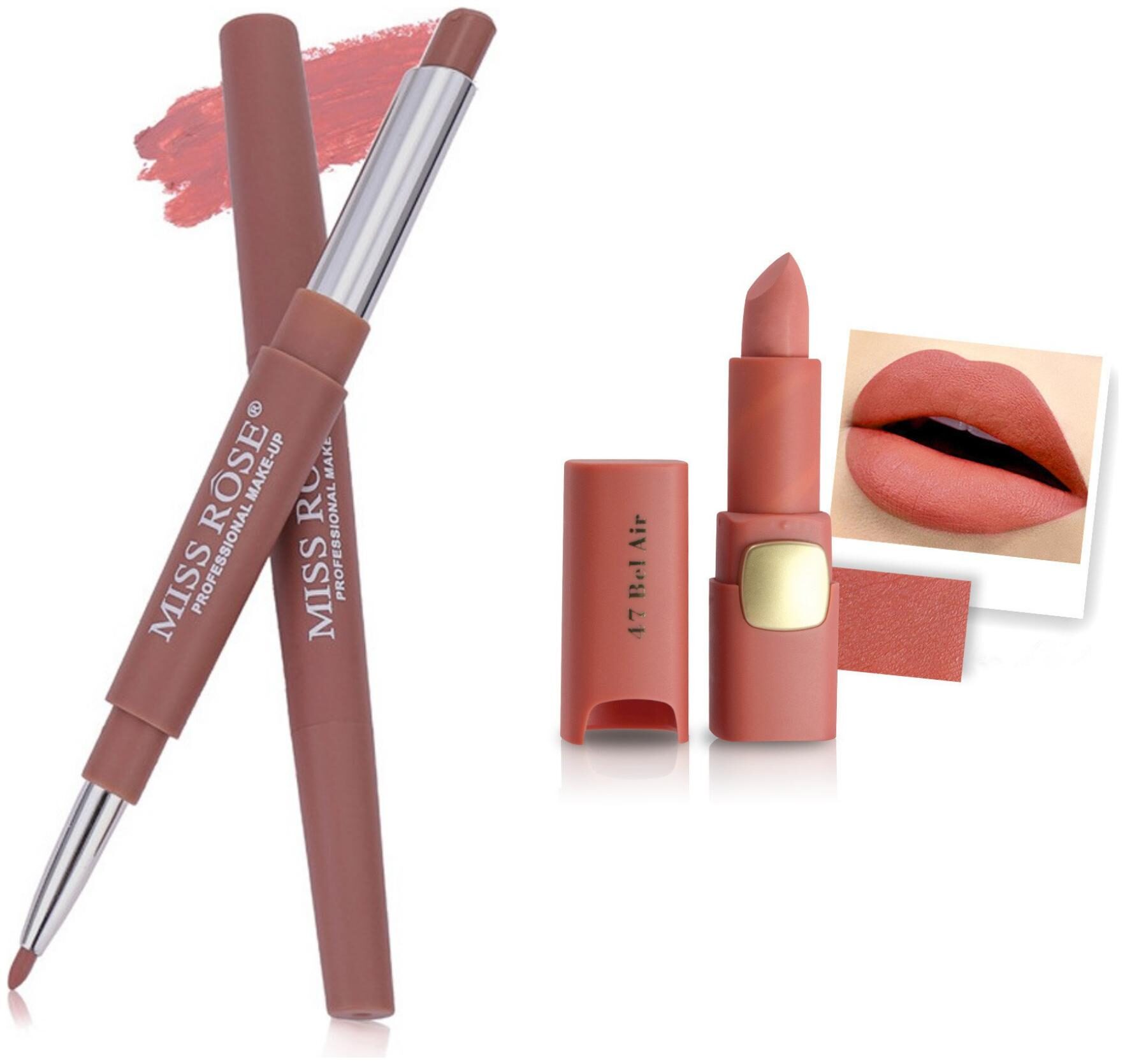 

Miss Rose Professional Make-Up Combo of Two Matte Lipstick 5 6g (Coral Brown )