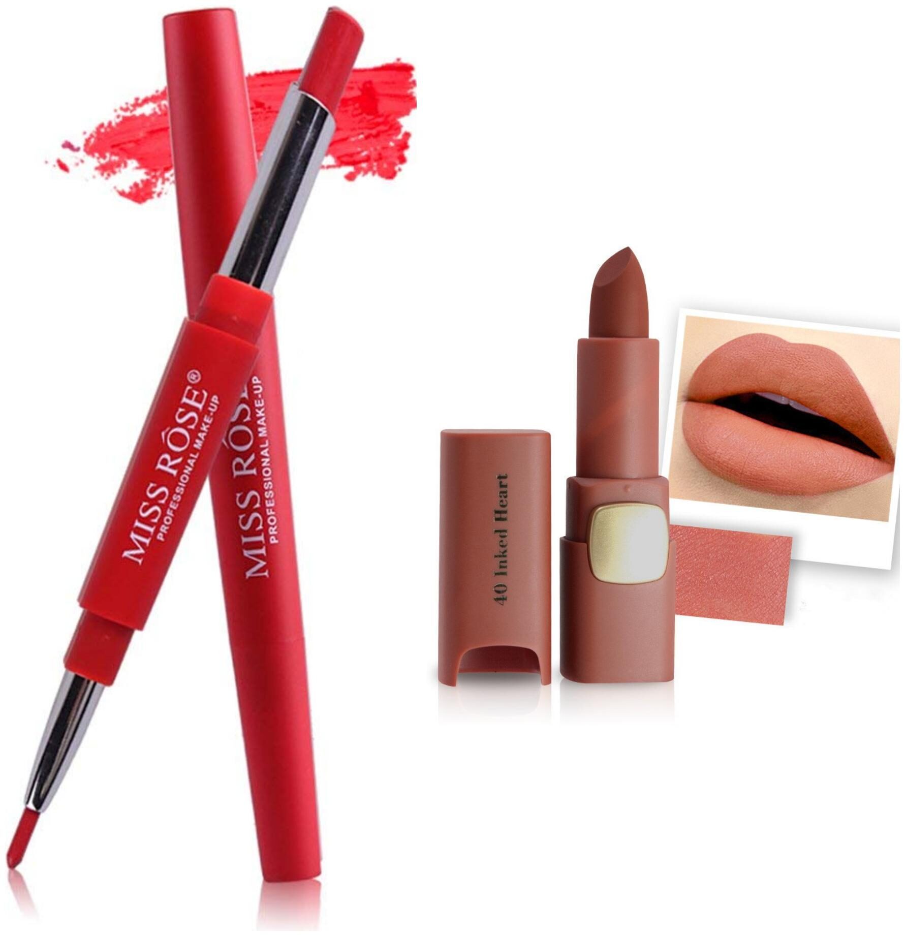 

Miss Rose Professional Make-Up Combo of Two Matte Lipstick 5 6g (Red Coral)