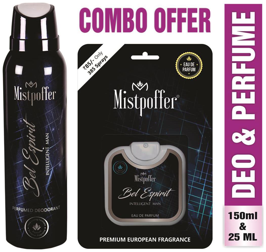 

Mistpoffer Bel Espirit Perfumed Deodorant Body Spray 150ml Mistpoffer Bel Espirit Pocket Perfume 25ml Combo Offer For Men Pack of 2