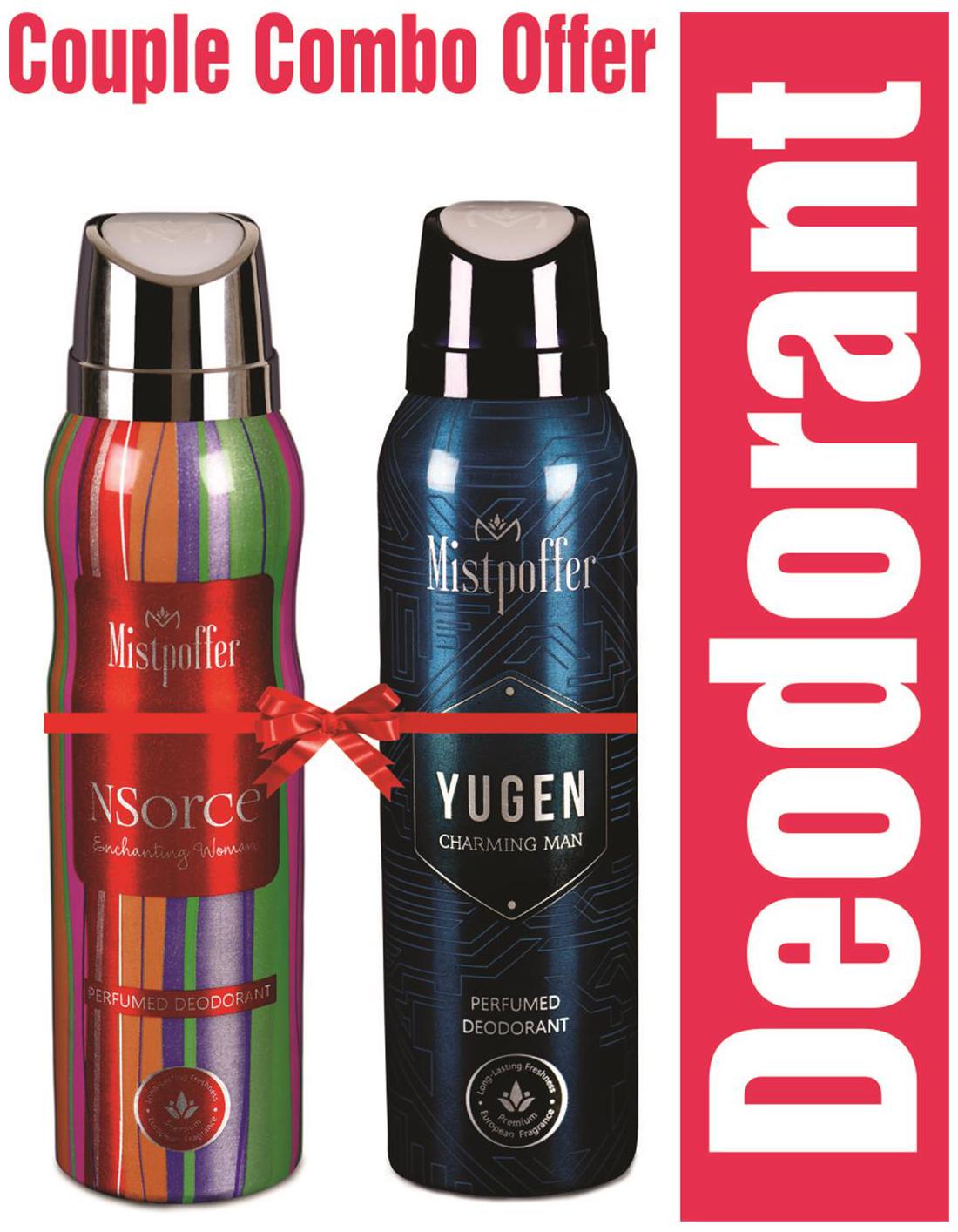 

Mistpoffer NSorce Perfumed Deodorant Mistpoffer Yugen Perfumed Deodorant Body Spray Couple Combo Offer for Men Women 150 ml Each Pack of 2