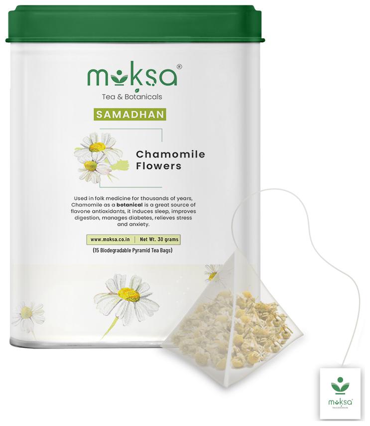 

Moksa Pure Chamomile Tea With Pure Chamomile Flowers - 15 Biodegradable Pyramid Teabags - 30g