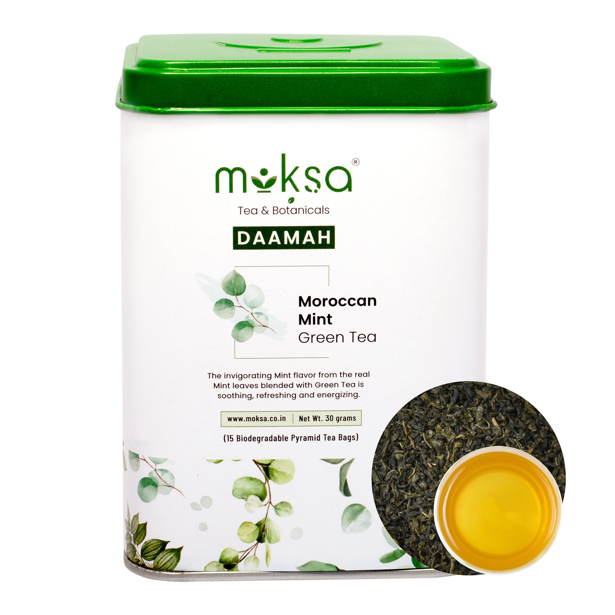 

Moksa Pure Moroccan Mint Green Tea - 15 Biodegradable Pyramid Teabags - 30g