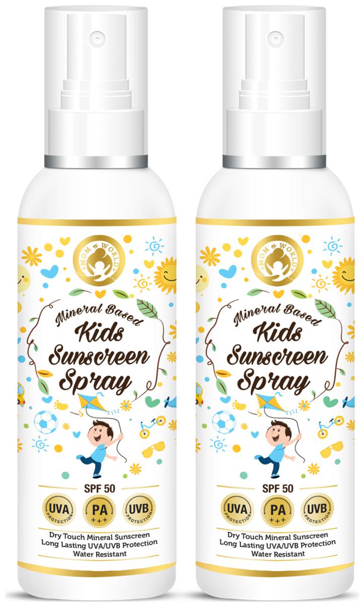 

Mom World Mineral Based Kids Sunscreen Spray Spf 50 120 ml (Pack Of 2)