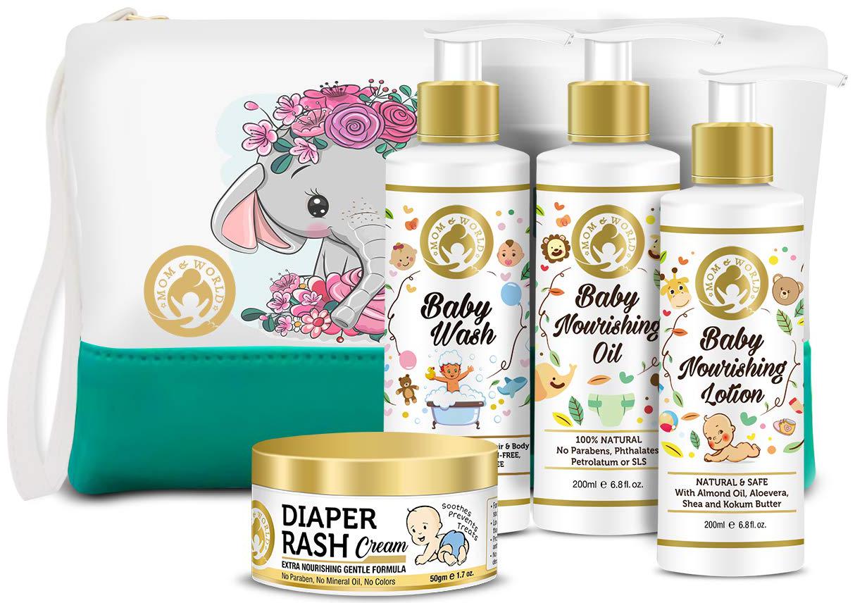 

Mom World Soothing Baby Care Combo Diaper Rash Cream 50g Baby Wash 200ml Baby Nourishing Lotion 200ml Baby Nourishing Oil 200ml (Pack Of 4)