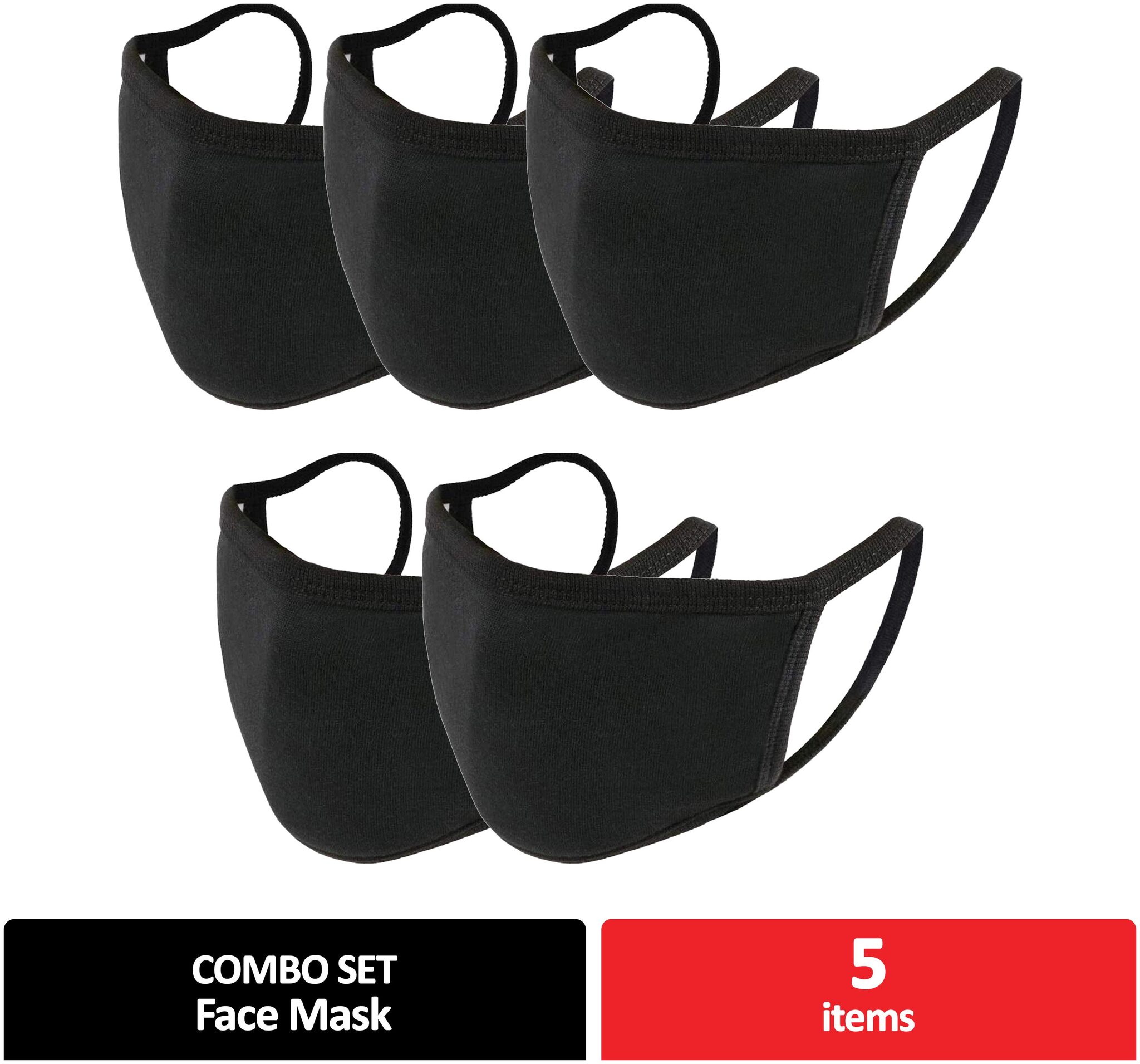 

Mototrance Trendy Cotton Washable Reusable Face Mask With Earloop for Young Kids - Black (Pack of 5)