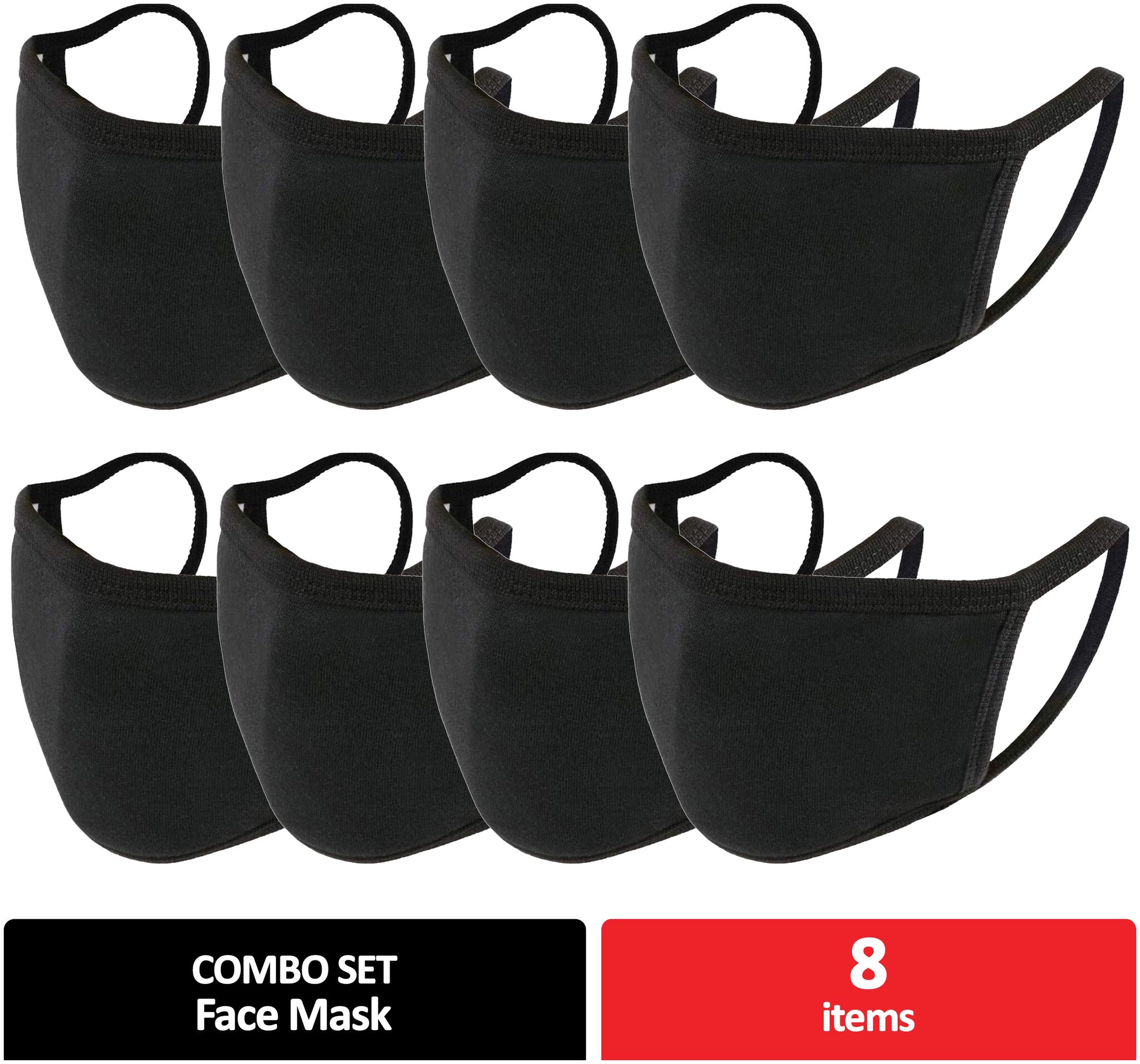 

Mototrance Trendy Cotton Washable Reusable Face Mask With Earloop for Men Women - Black (Pack of 8)