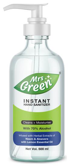 

Mrs Green 70 Alcohol Based Hand Sanitizer infused with Herbal extracts of Neem Aloevera - 500ml