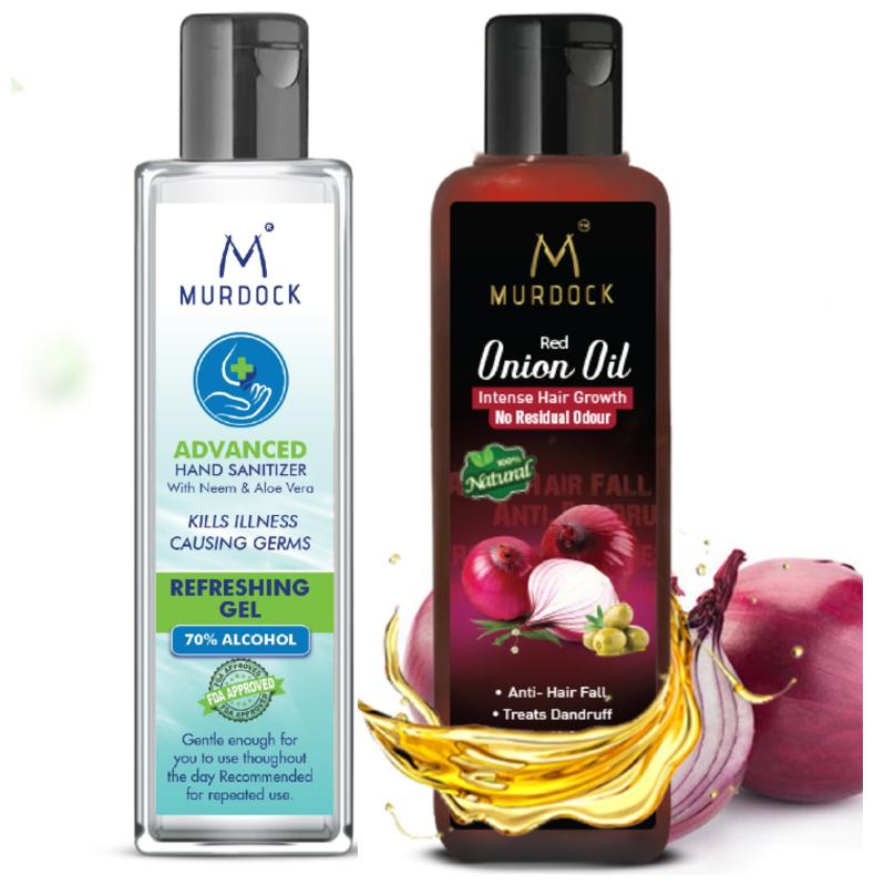 

Murdock Neem Aloevera Hand Sanitizer 100ml 70 Alcohol Murdock Red Onion Hair Oil 100ml (Pack of 2)