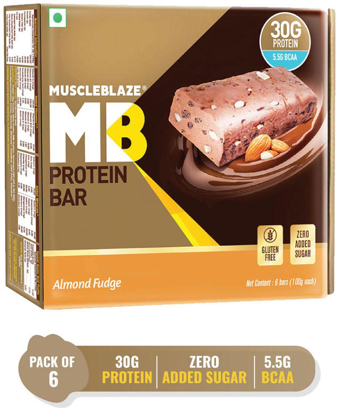 

MuscleBlaze Hi-Protein Bar (30g Protein) (Almond Fudge Pack of 6)