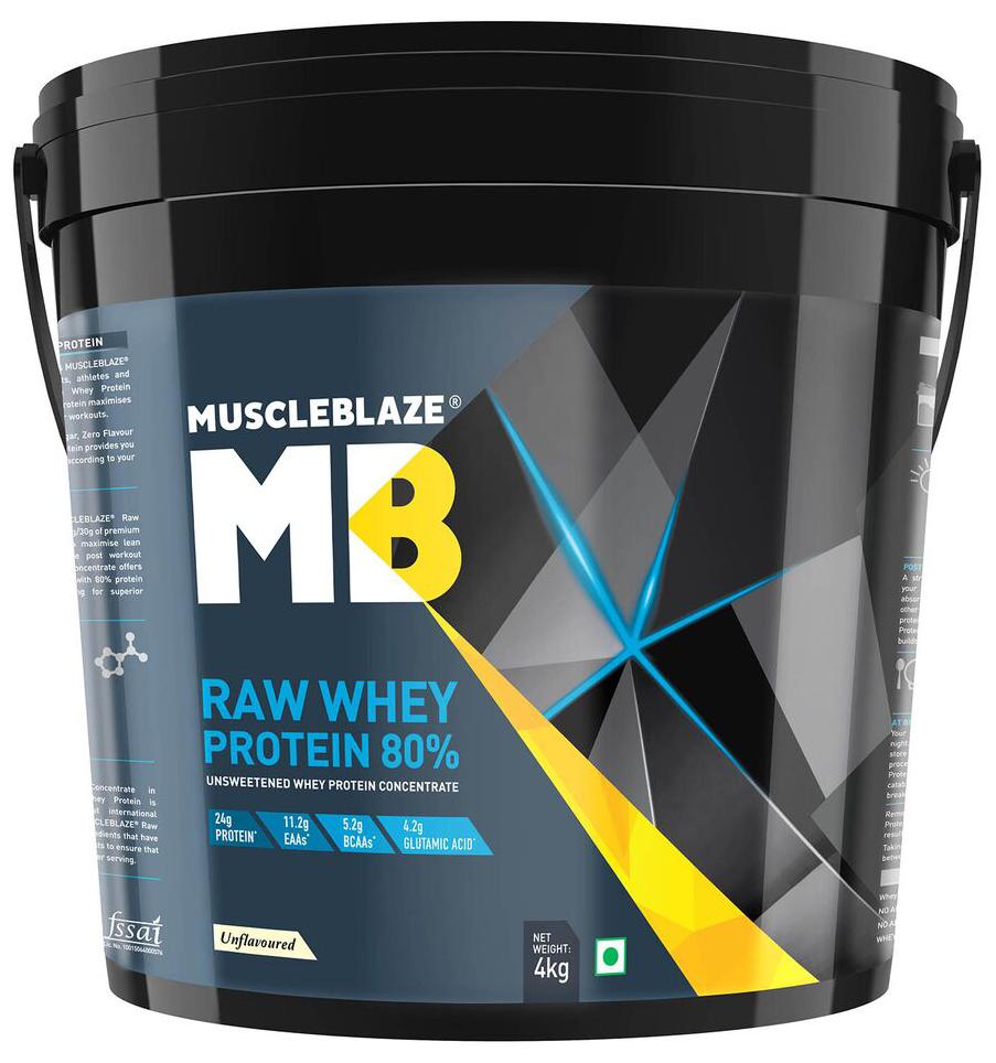 MuscleBlaze Raw Whey Protein 80% 8.8 Lb/4 Kg - Unflavored