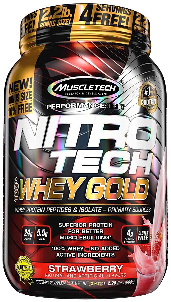 

Muscletech Protein Powder Nitro-Tech Whey Gold Whey Protein Powder Whey Protein Isolate Peptides Protein Powder for Women Men Strawberry Protein Powder 998 g