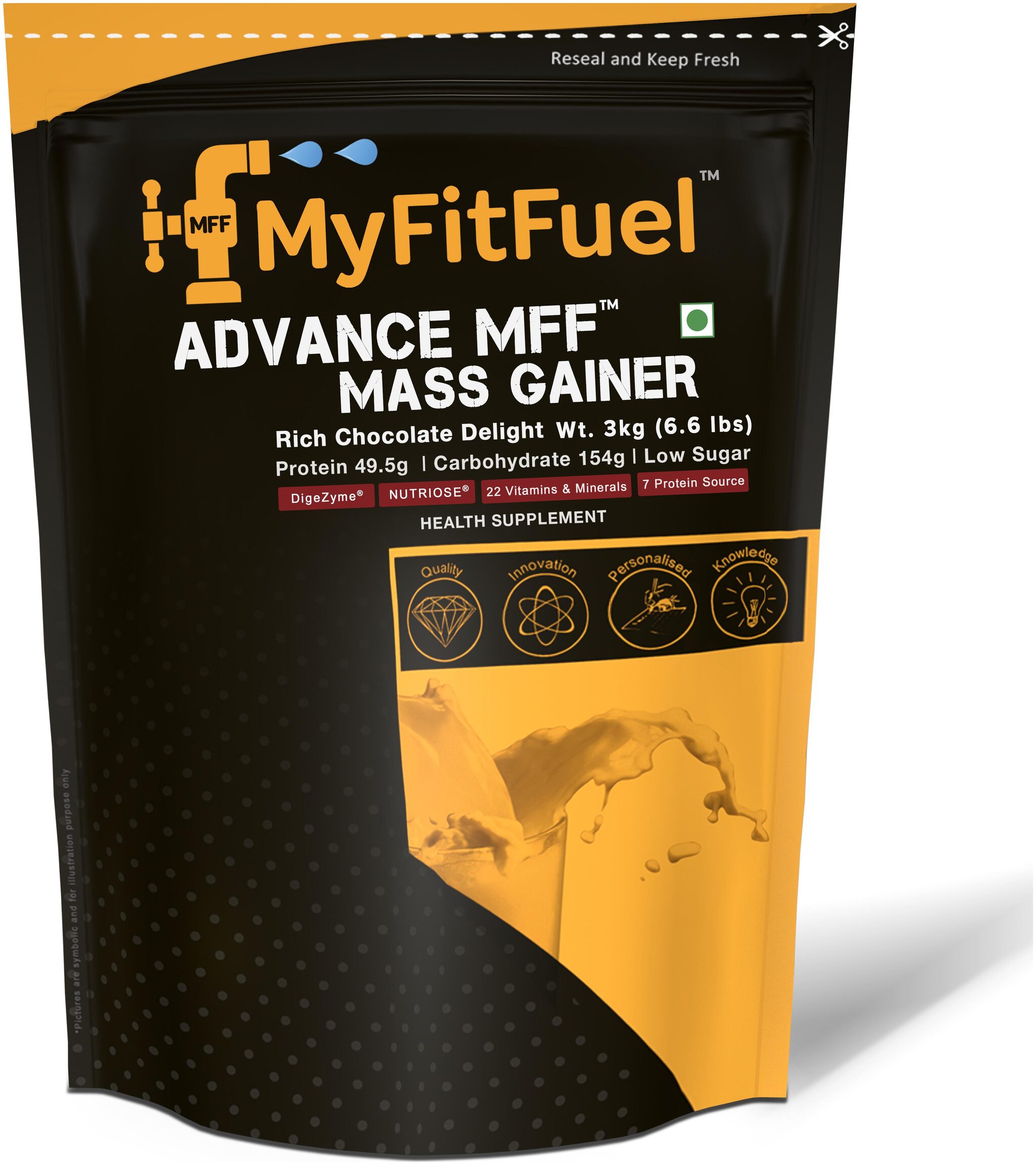 

MyFitFuel Advance MFF Mass Gainer 3 kg (6 6 lbs) Rich Chocolate Delight
