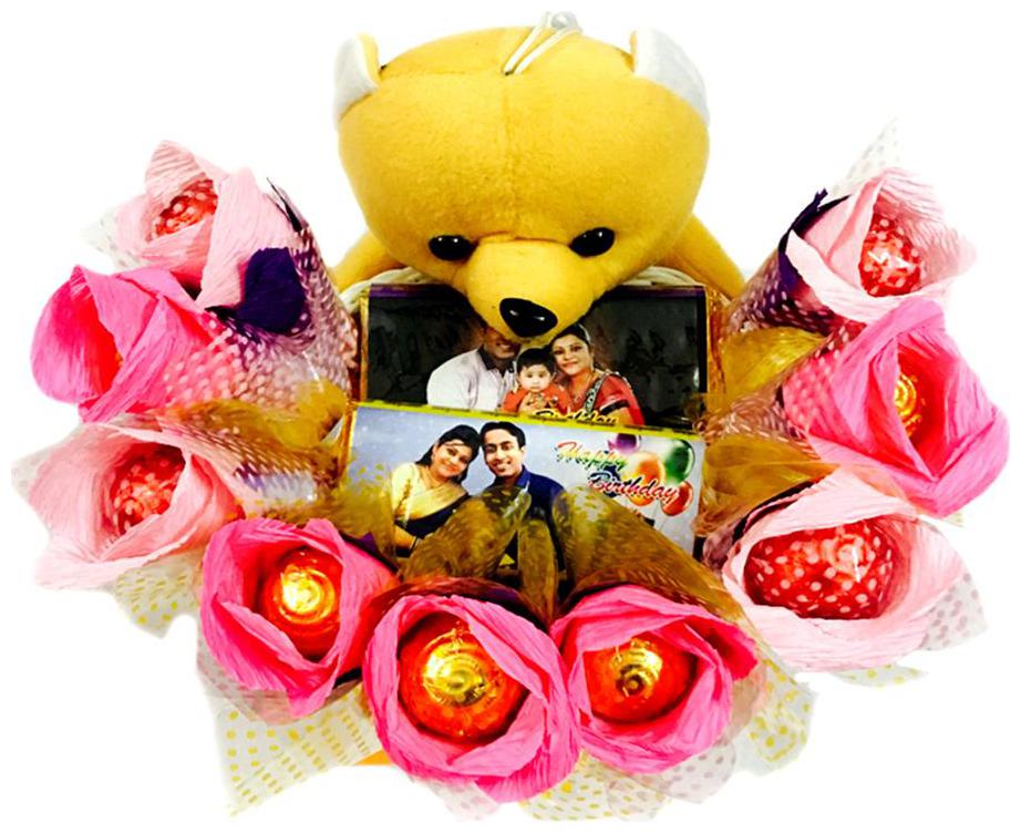 

Mystik Chocolate Boquate with Teddy and 2 Personalised Chocolate Bar