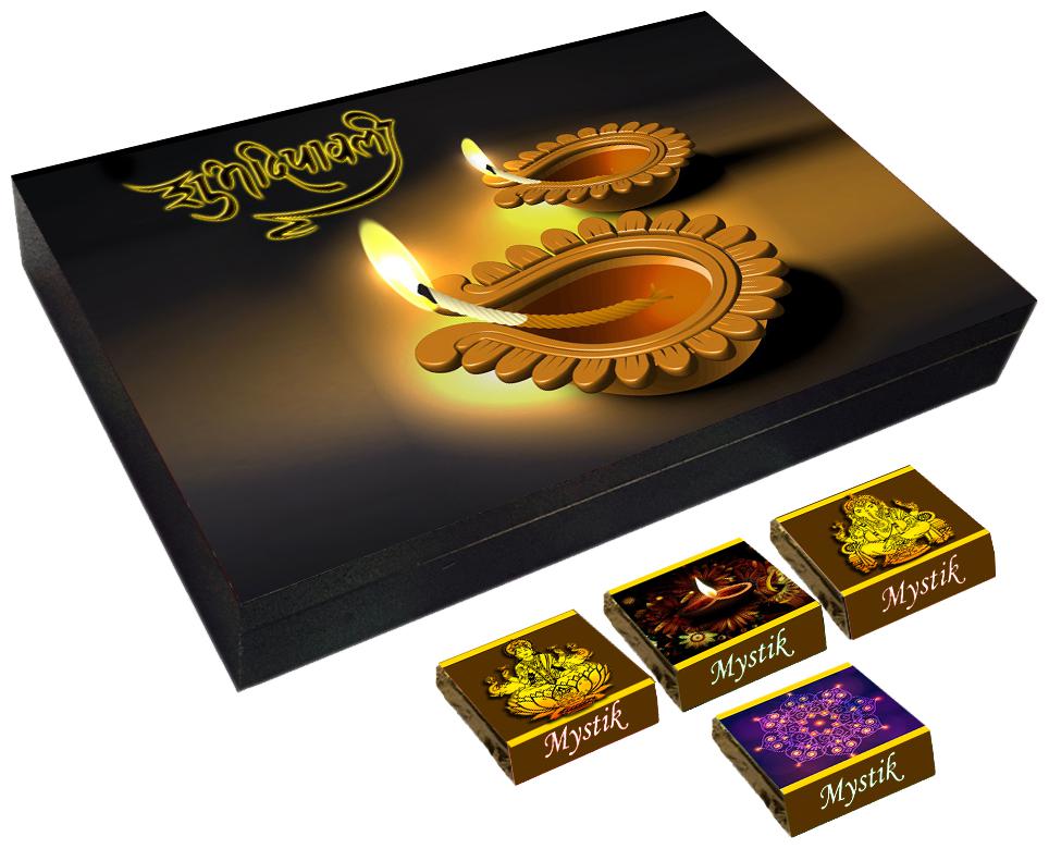 

Mystik Lightening Diyas in Dark Diwali Chocolate Gift Box 144 g