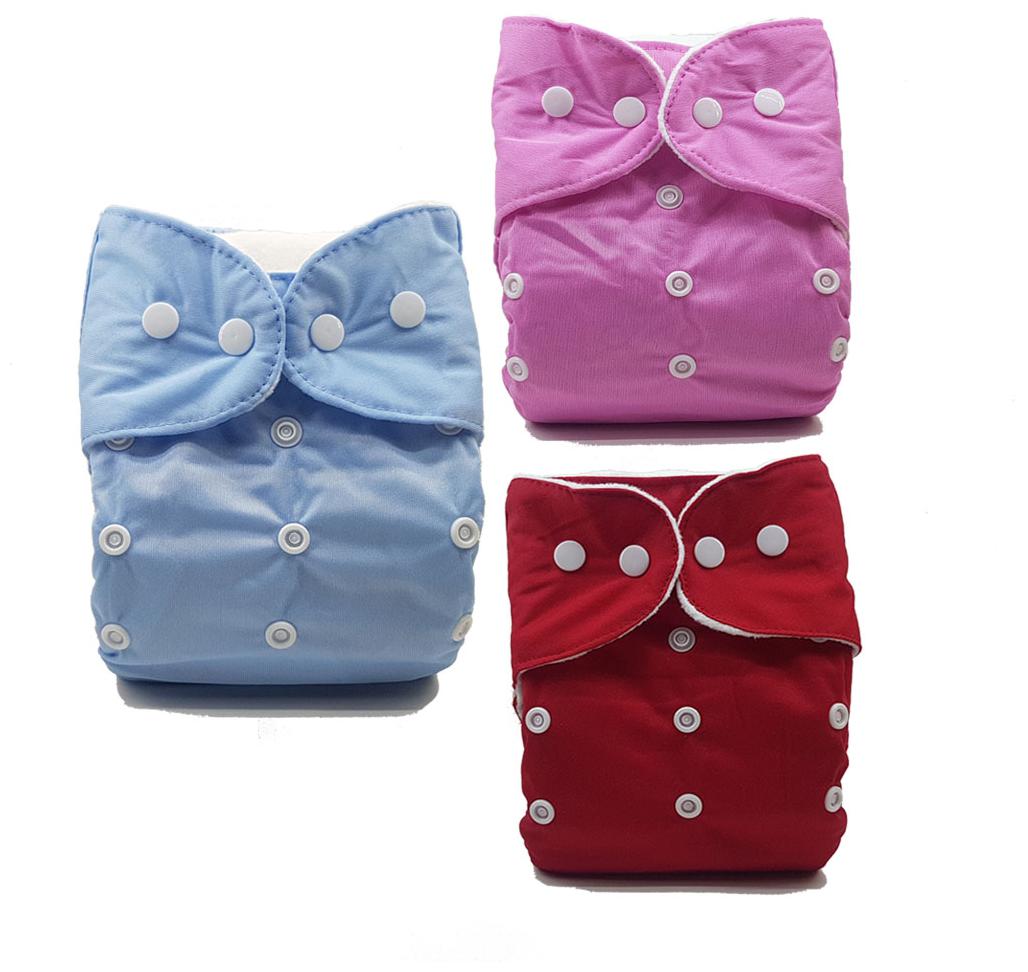 

Nabhasya Ease Living Solid Color Cloth Diaper Blue Pink and Red(Pack of 3)