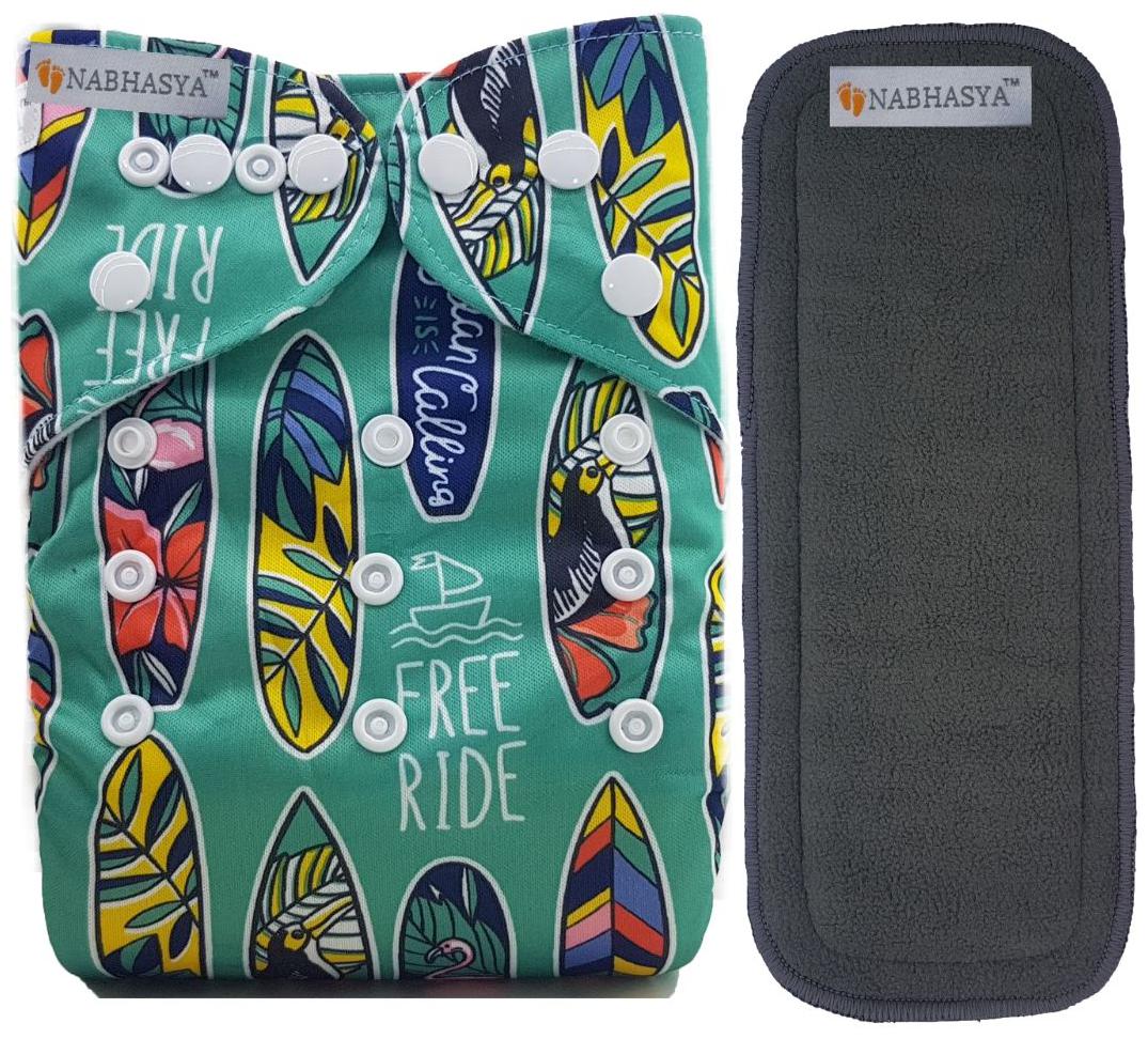 

Nabhasya Ease Living Vibrant Cloth Diapers for Babies with 5 Layer Bamboo Charcoal Diaper Inserts - Ocean Calling