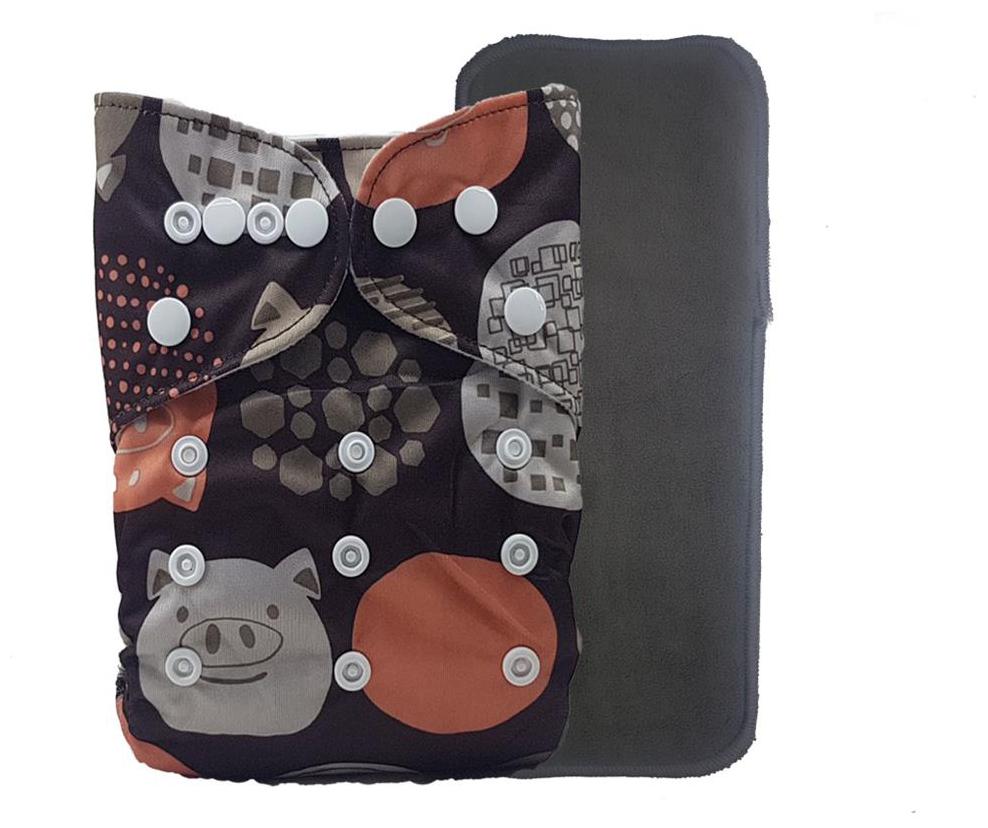 

Nabhasya Ease Living Printed Cloth Diaper with Free Bamboo Charcoal Insert-Chocalate Peppa Size M (Pack of 2 )