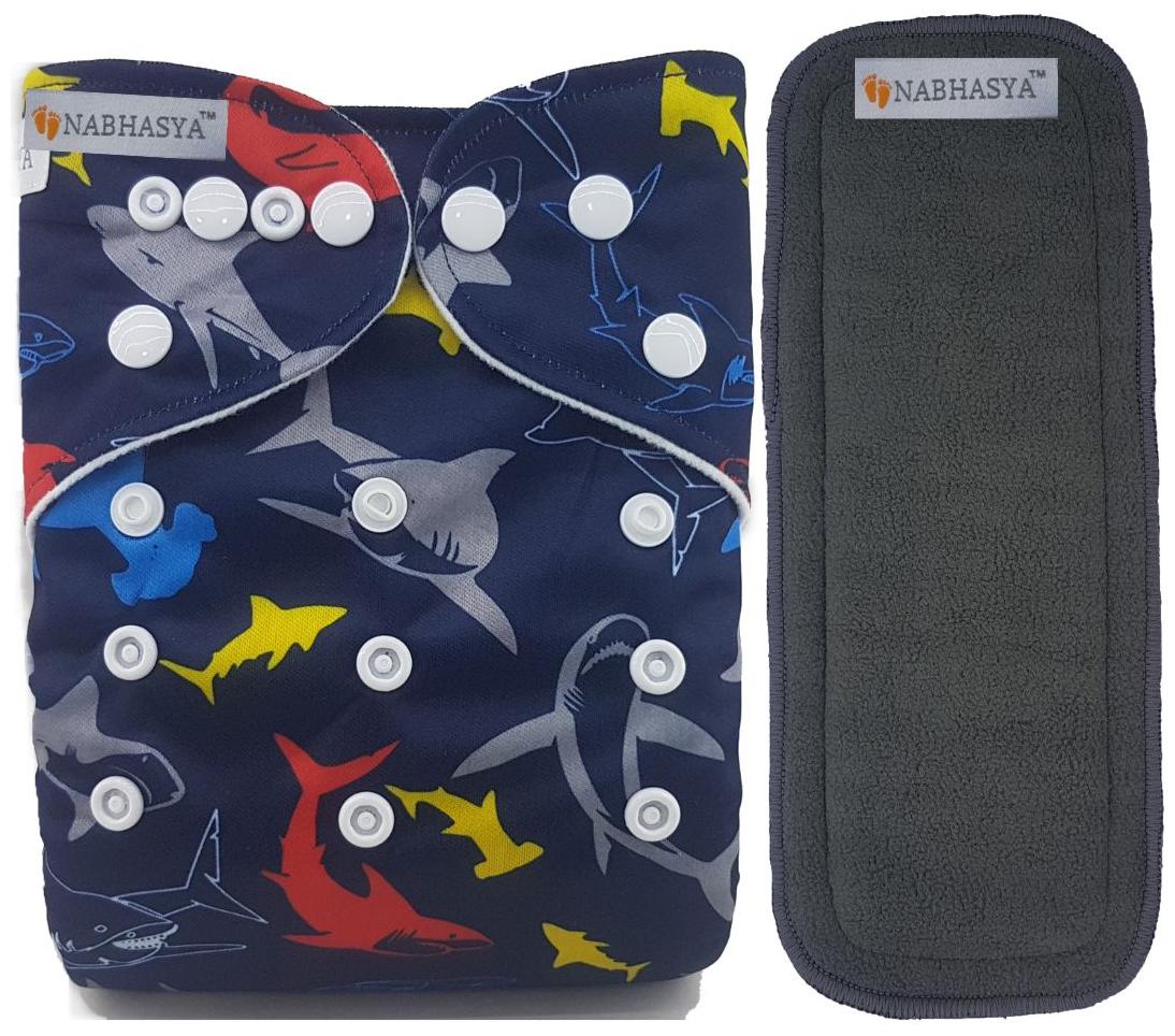 

Nabhasya Ease Living Vibrant Cloth Diapers for Babies with 5 Layer Bamboo Charcoal Diaper Inserts - Blue Marrazo