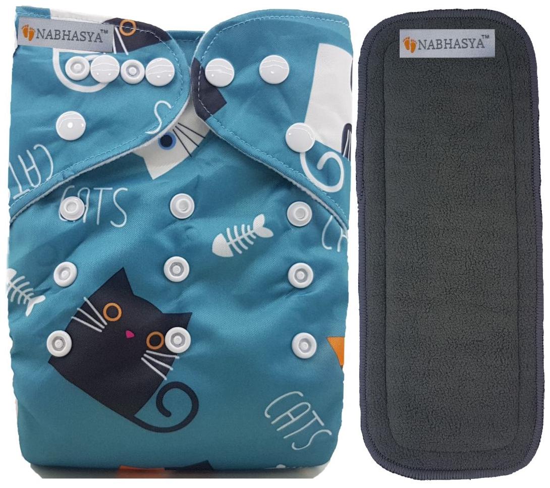 

Nabhasya Ease Living Vibrant Cloth Diapers for Babies with 5 Layer Bamboo Charcoal Diaper Inserts - Super Cats