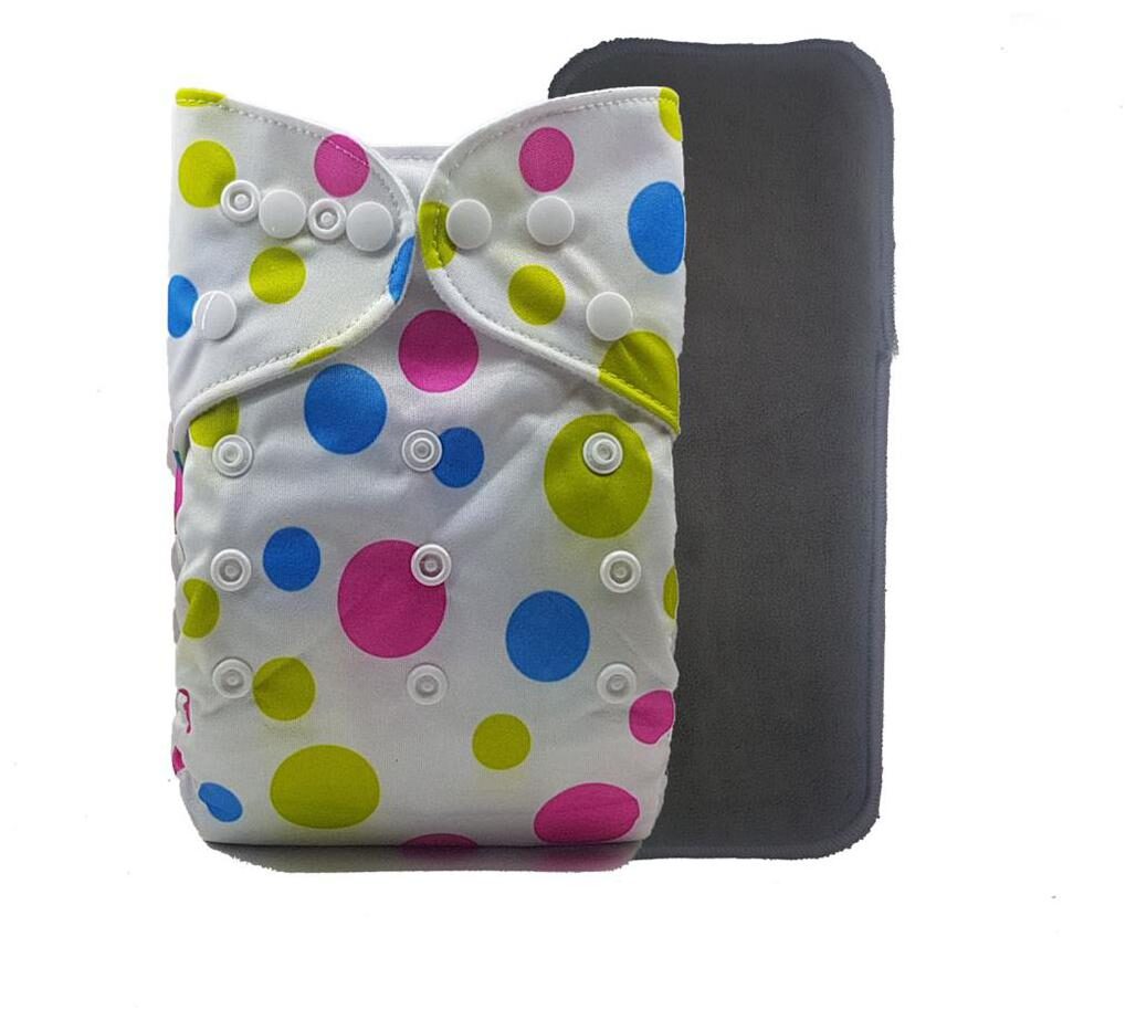 

Nabhasya Ease Living Printed Cloth Diaper with Free Bamboo Charcoal Insert-Lemon Green Polka Dots Size M (Pack of 2 )