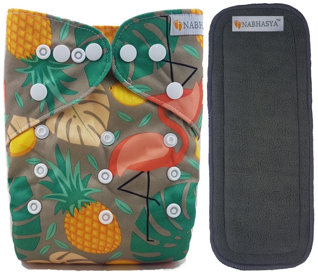 

Nabhasya Ease Living Vibrant Cloth Diapers for Babies with 5 Layer Bamboo Charcoal Diaper Inserts - Tropical Party